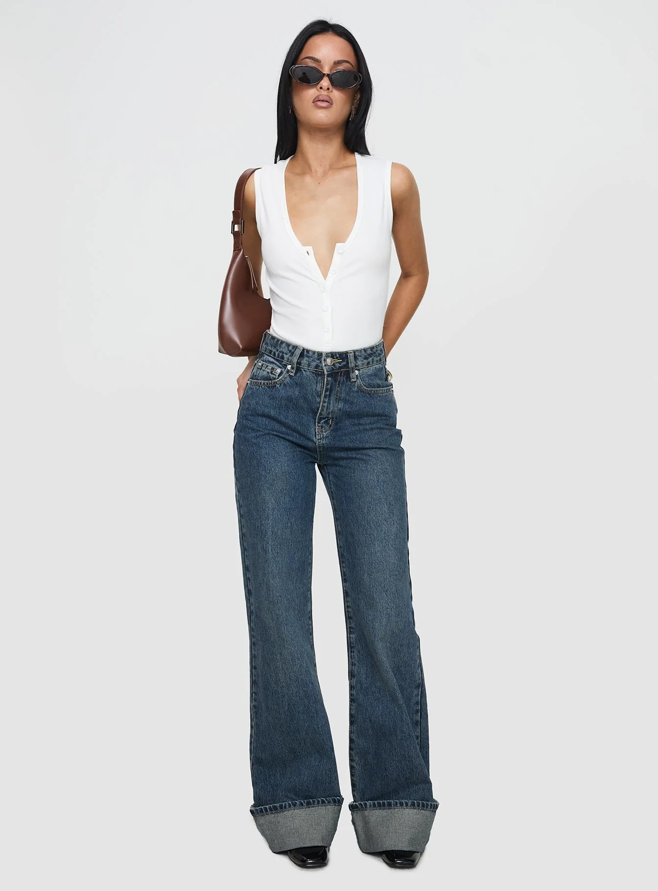 Florida Keys Mid Rise Straight Leg Cuffed Jeans Mid Blue - Image 3