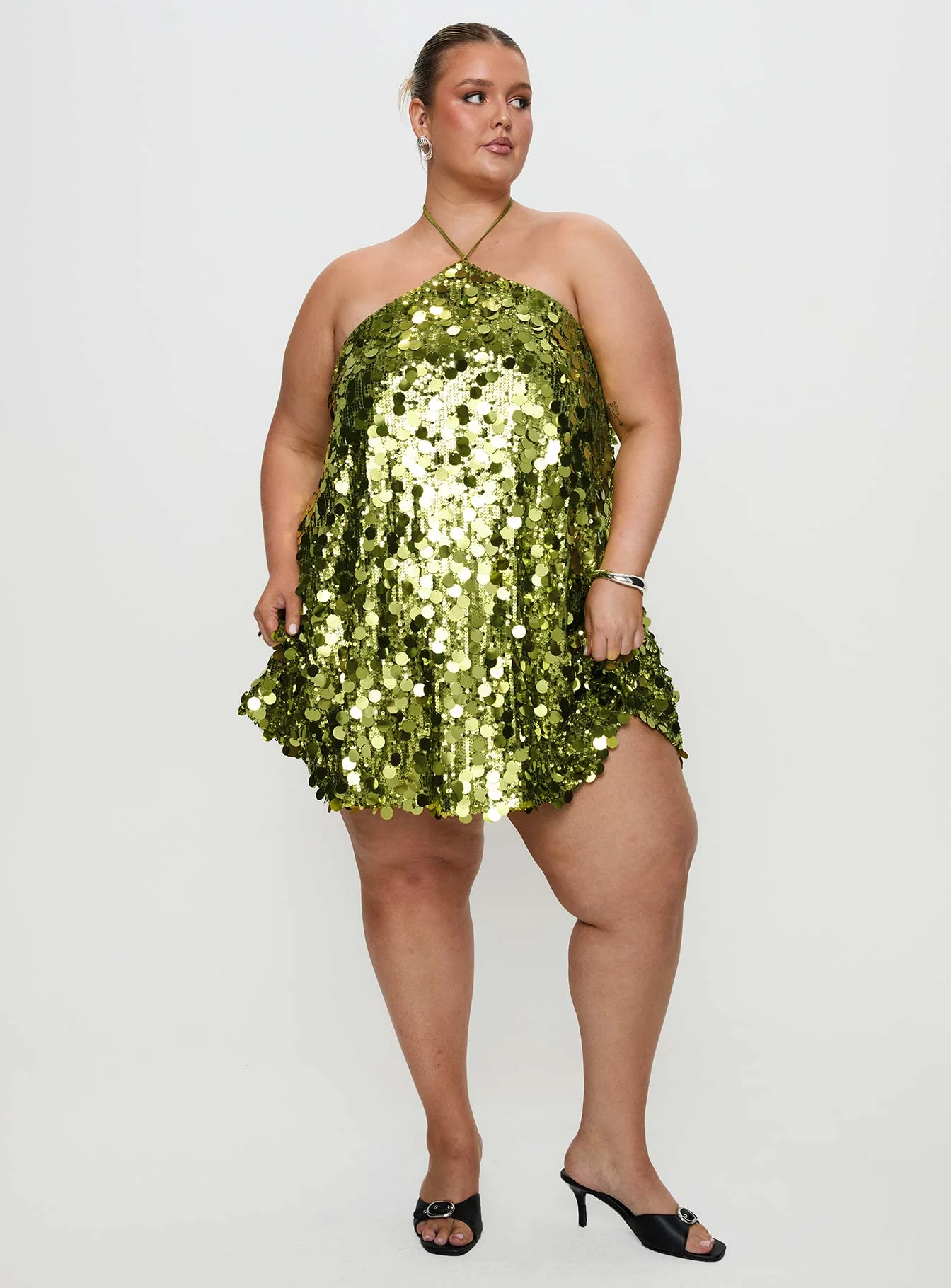 Fluorescents Halter Mini Dress Green Curve - Image 3