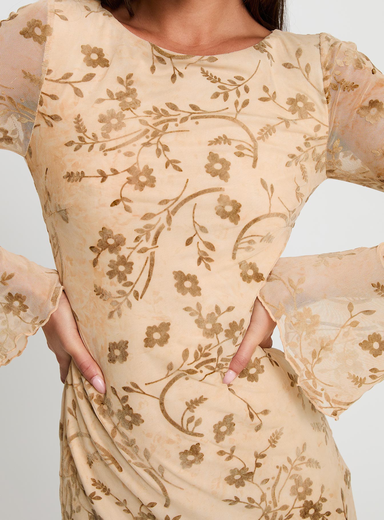 Folklore Long Sleeve Mini Dress Cream - Image 6