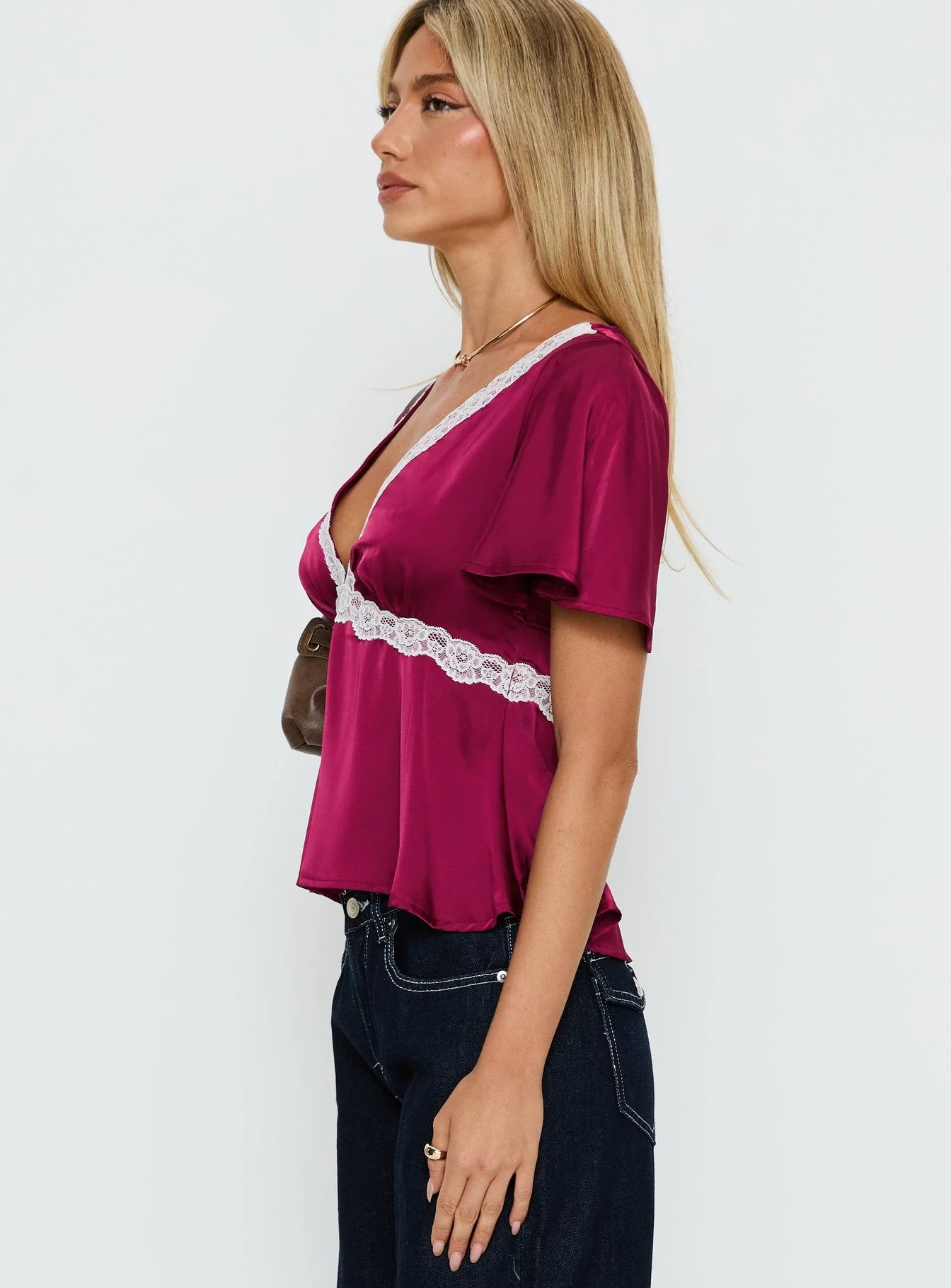 For The Summer Lace Trim Top Wine - Image 3