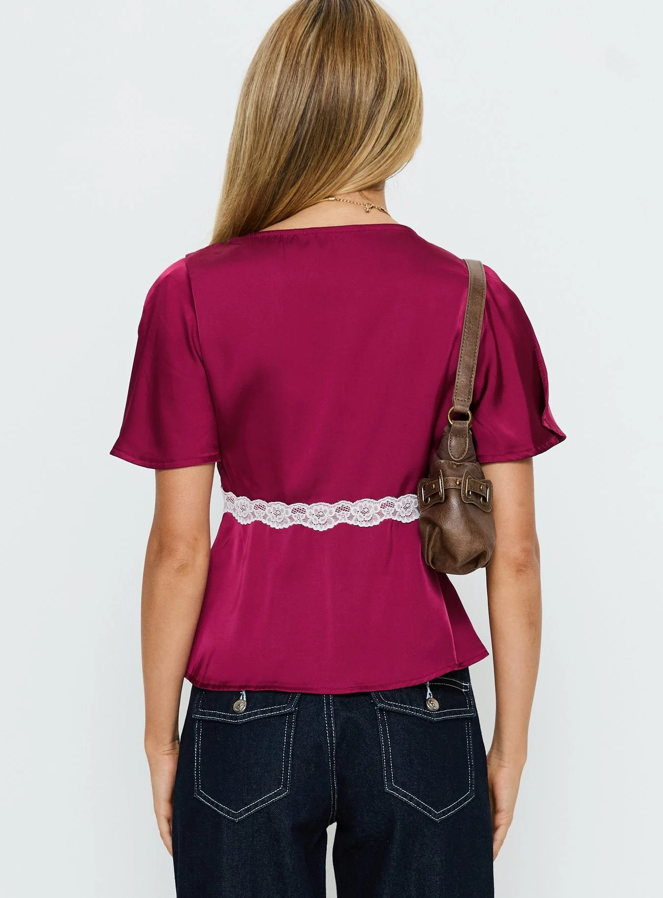 For The Summer Lace Trim Top Wine - Image 4