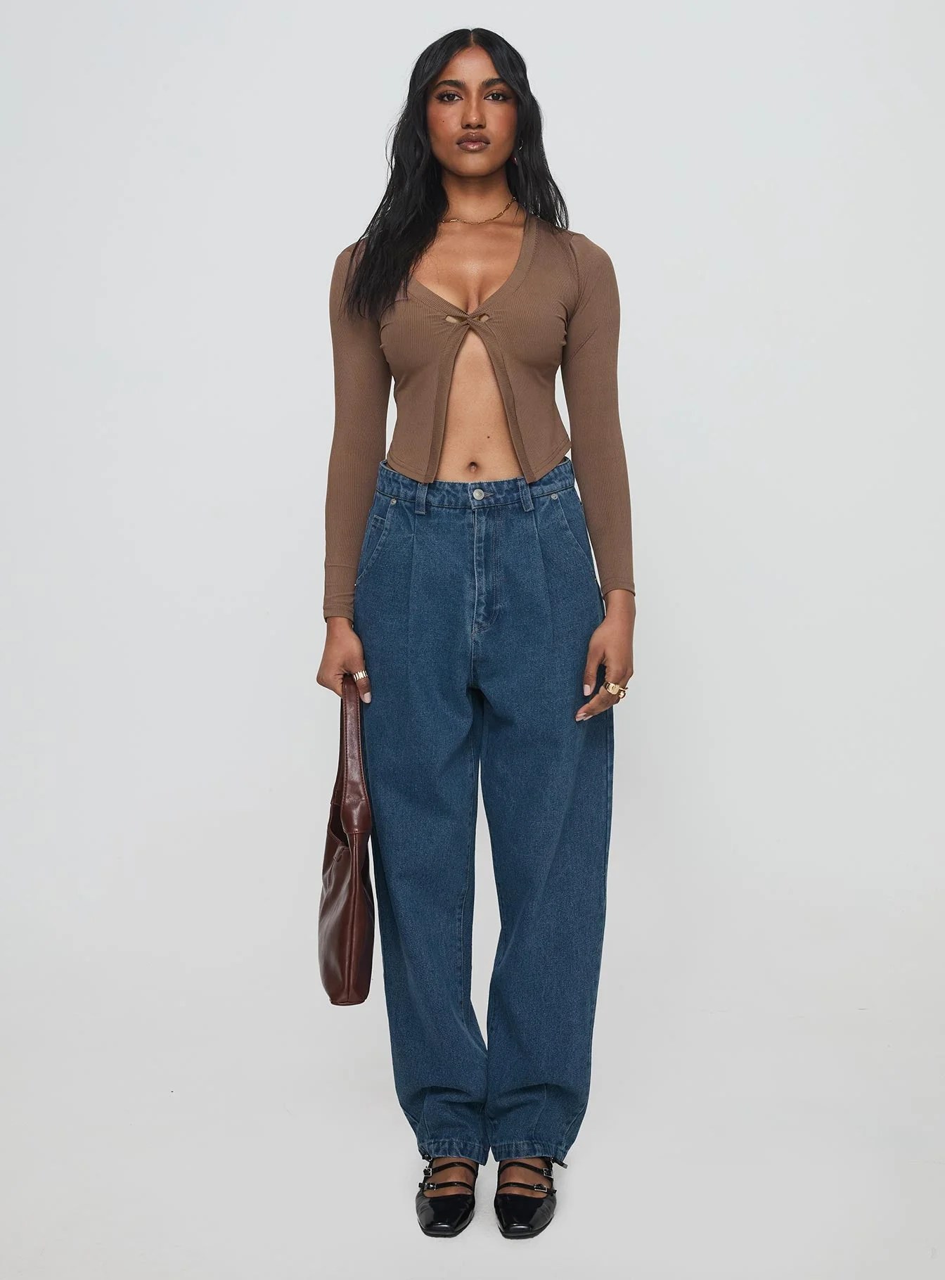 Forestier Mid Rise Barrel Leg Pin Tuck Jeans Mid Blue - Image 7