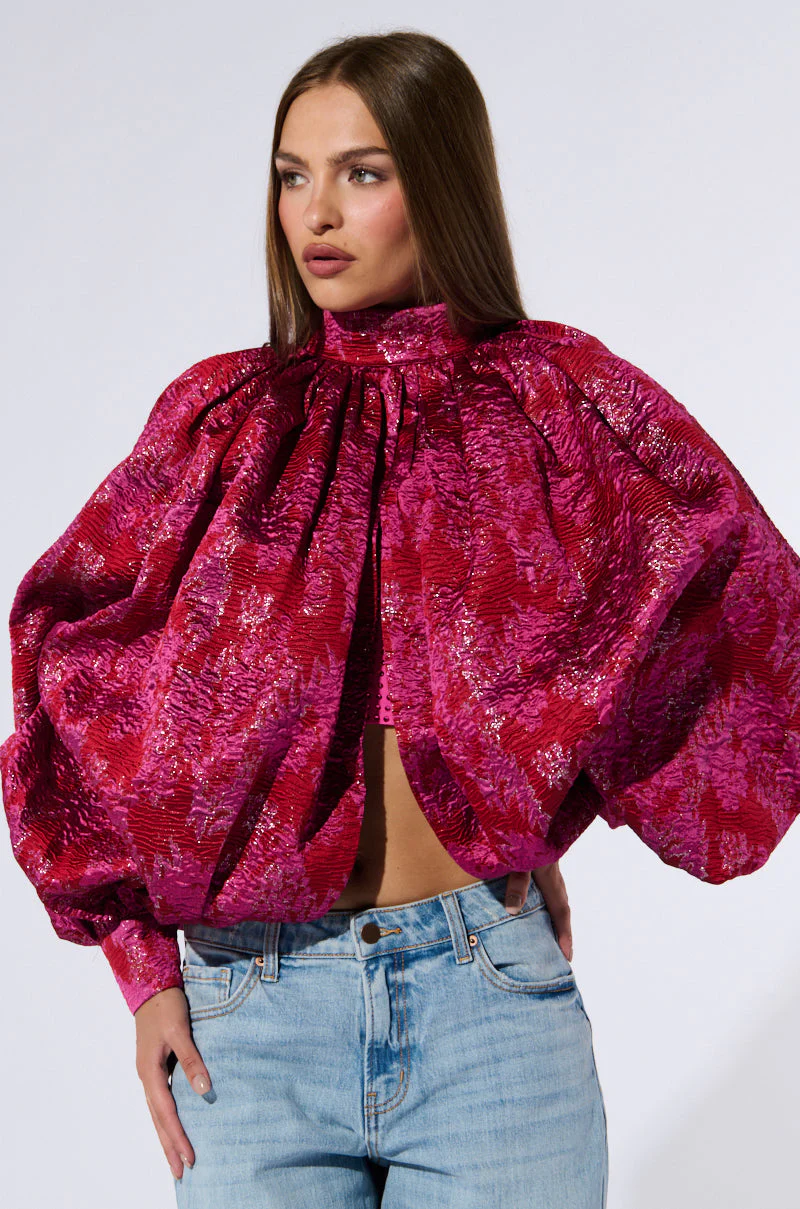 FRANCESCA PUFF SLEEVE MOCK NECK TOP - Image 3