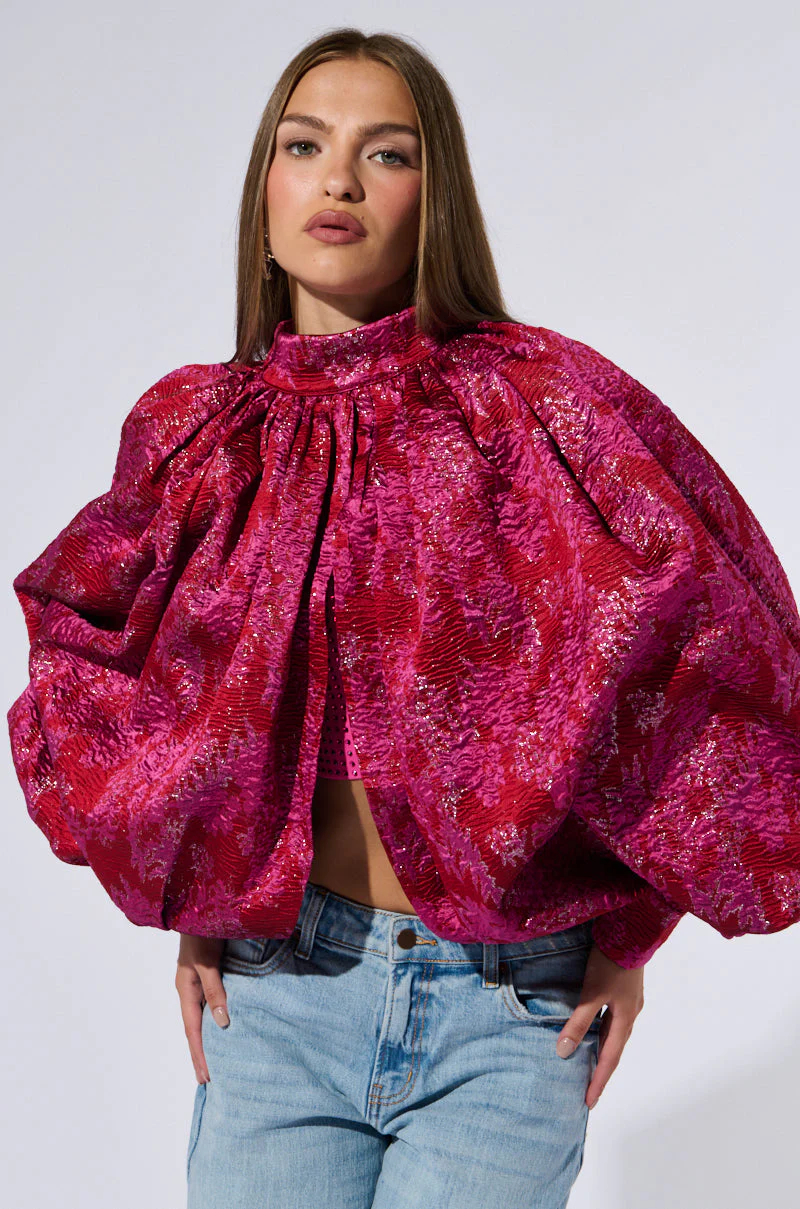 FRANCESCA PUFF SLEEVE MOCK NECK TOP - Image 4