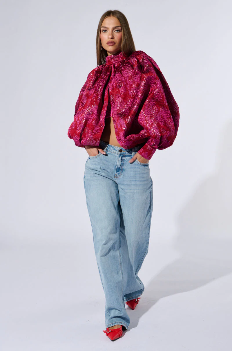 FRANCESCA PUFF SLEEVE MOCK NECK TOP - Image 8