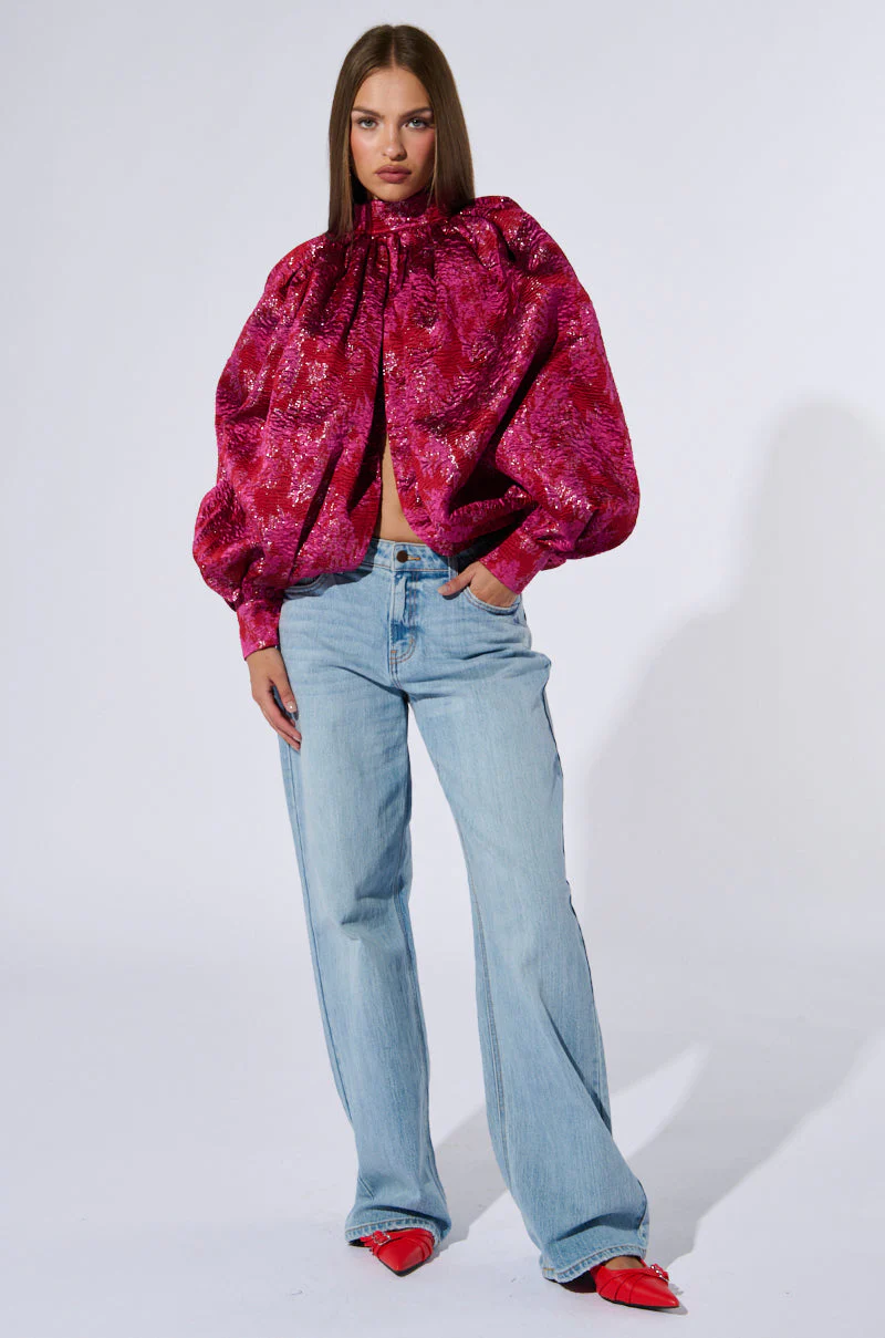 FRANCESCA PUFF SLEEVE MOCK NECK TOP - Image 9