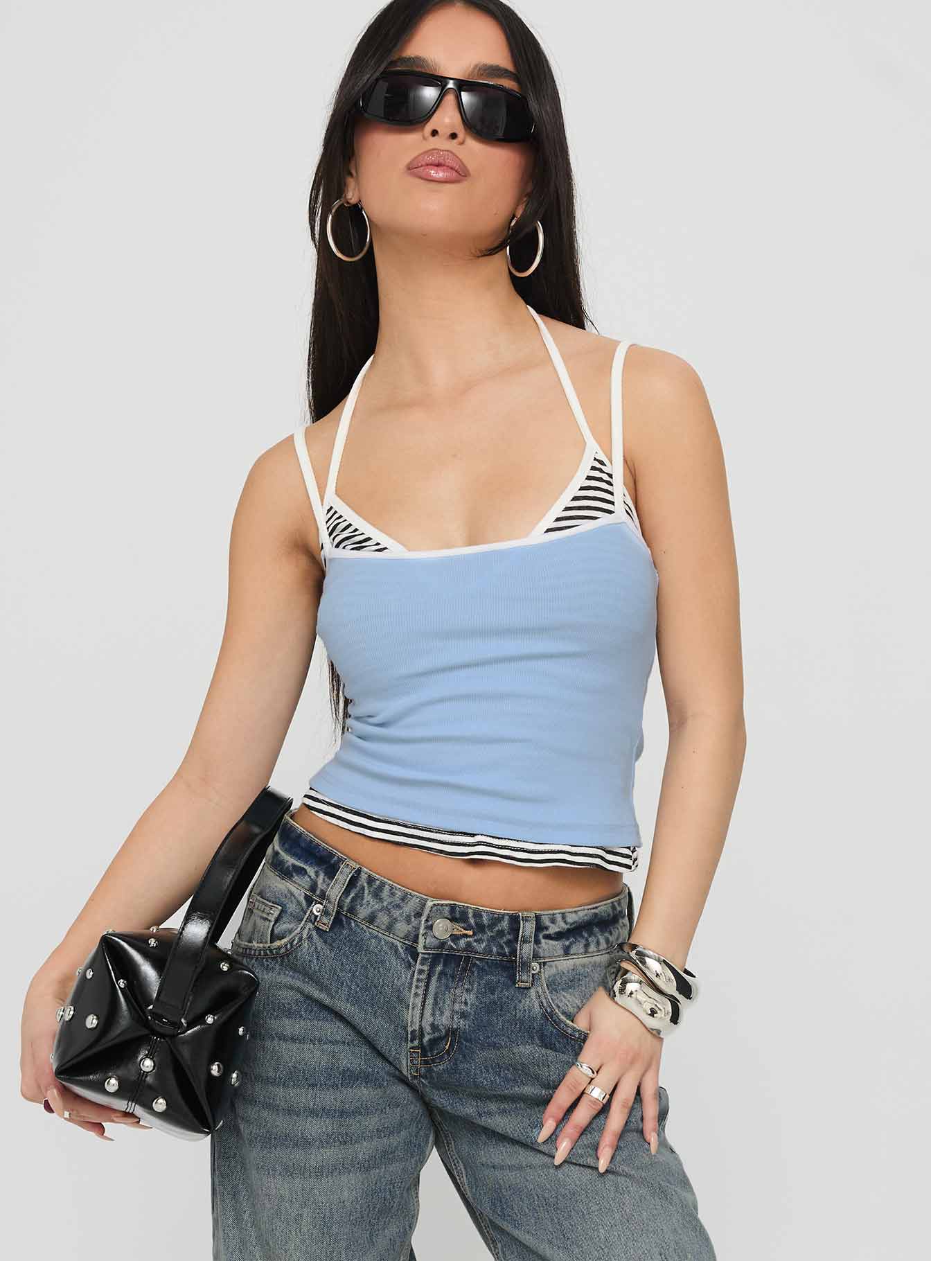 Franki Halter Layered Top Blue Multi Stripe - Image 2