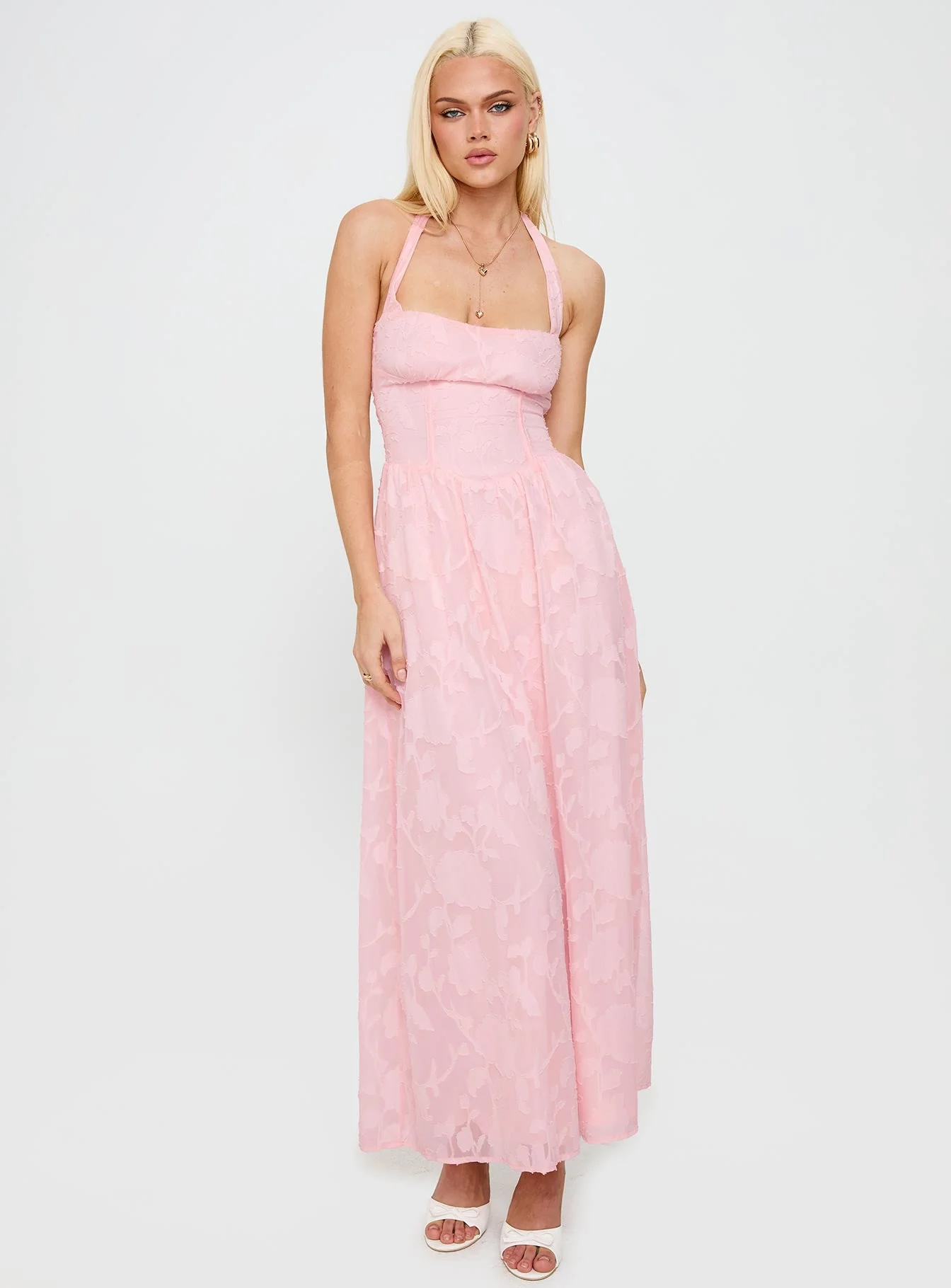 Fransiska Burnout Halter Maxi Dress Pink - Image 2
