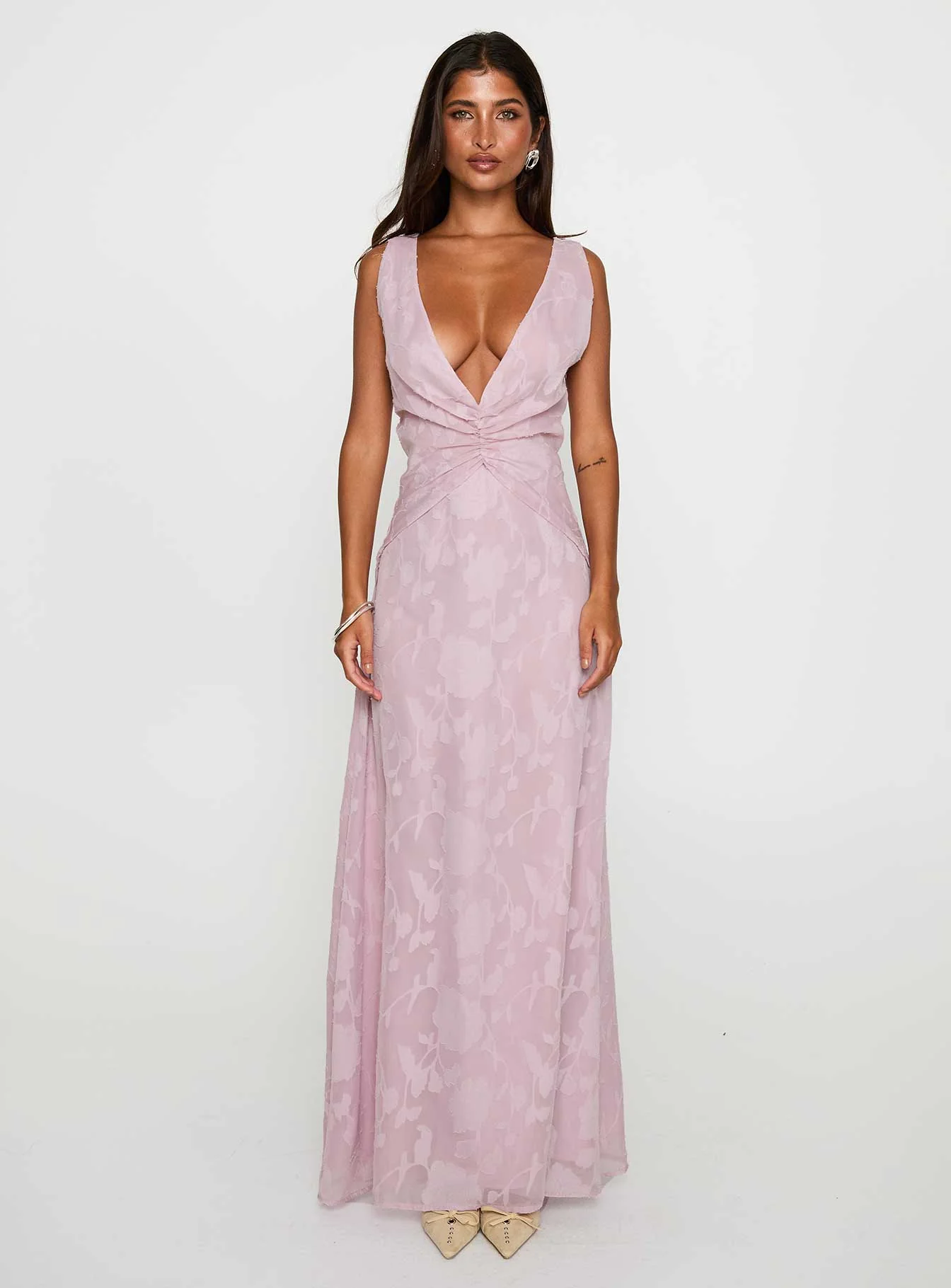 Frederica Plunge Burnout Maxi Dress Mauve - Image 7