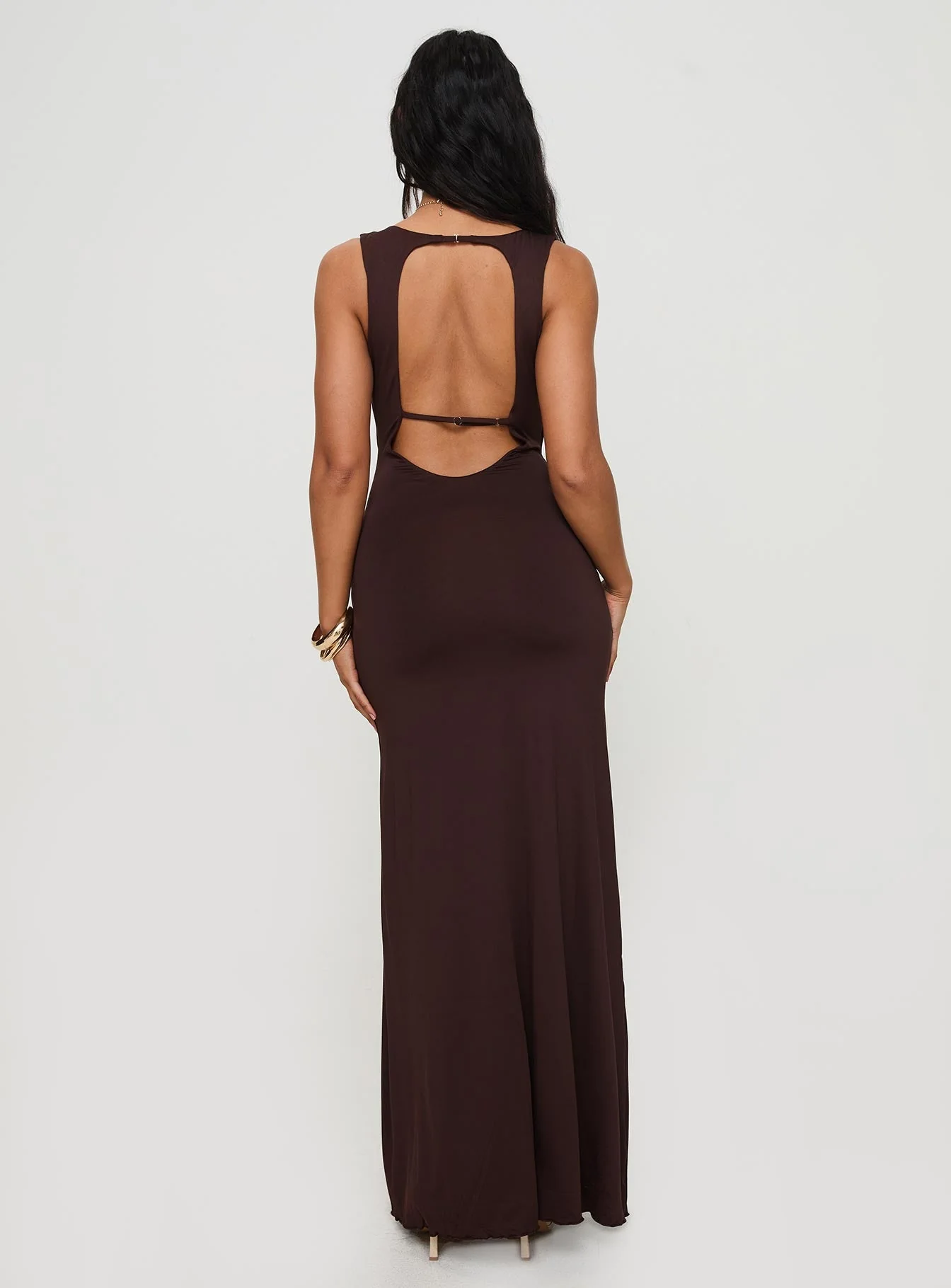 Frederica Plunge Maxi Dress Chocolate - Image 5