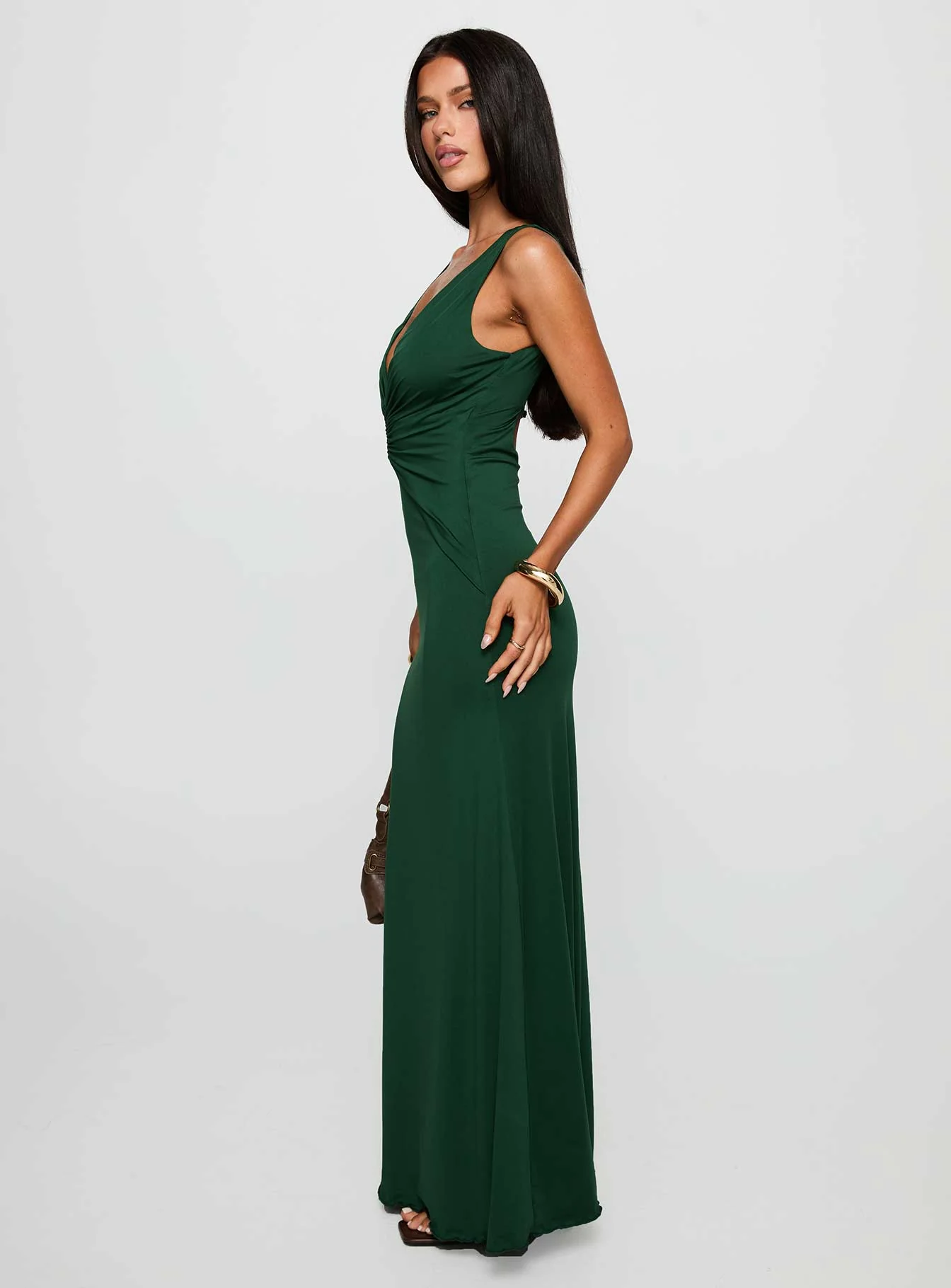 Frederica Plunge Maxi Dress Forest Green - Image 3