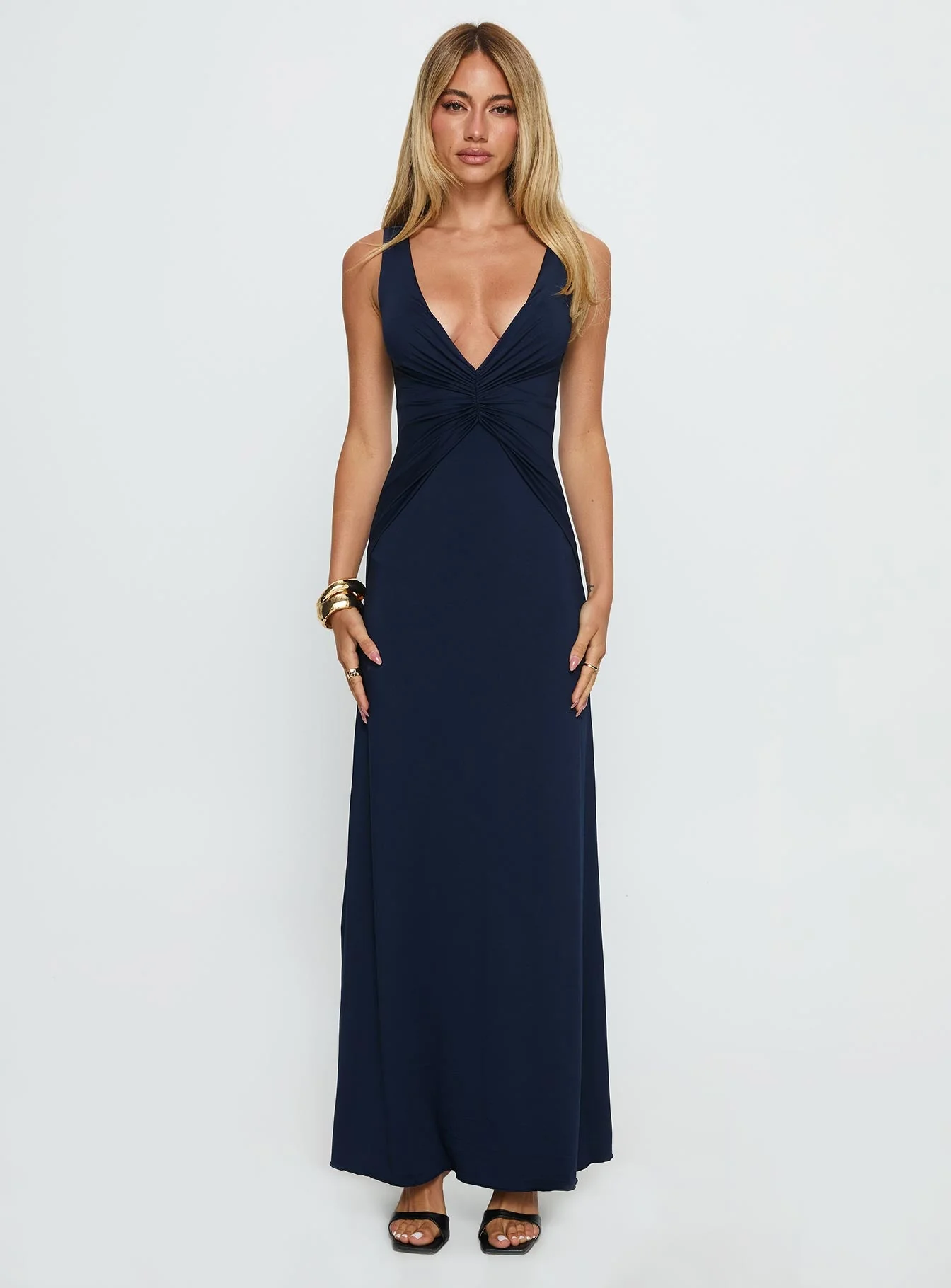 Frederica Plunge Maxi Dress Navy - Image 6