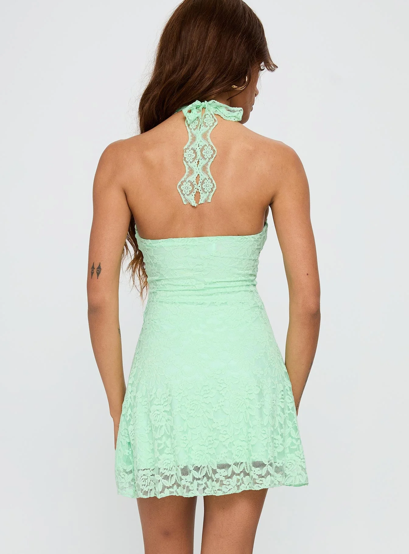 Front Page Halter Lace Mini Dress Aqua - Image 4