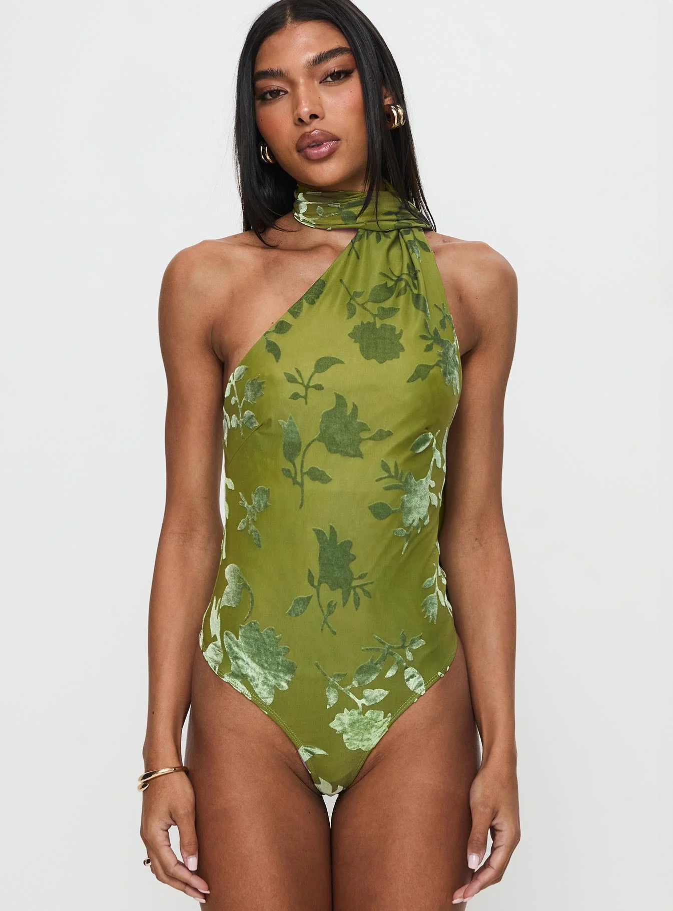 Frostbloom Scarf Neck Bodysuit Green Tall - Image 5
