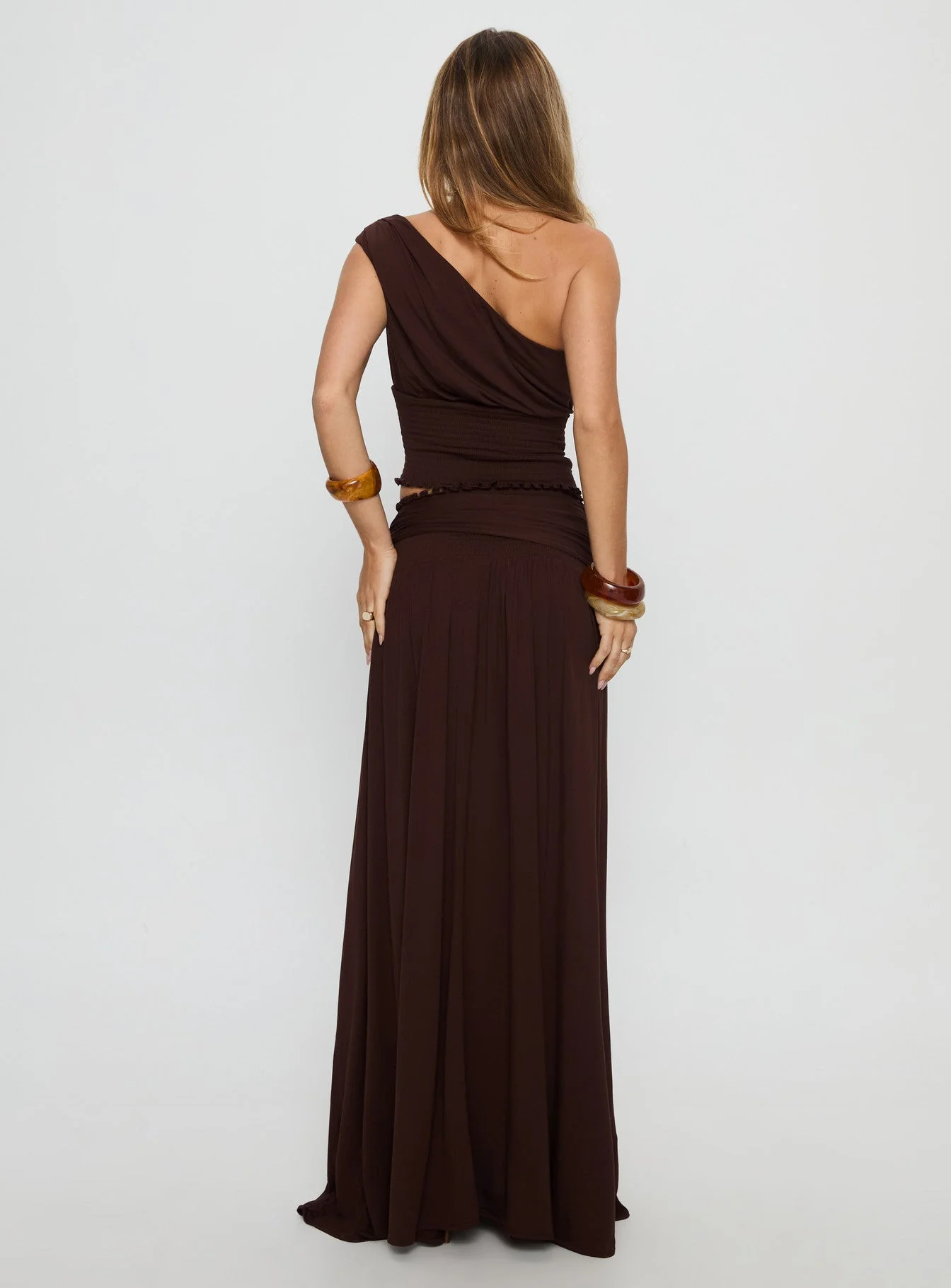 Full Orbit Shirred Maxi Skirt Chocolate Brown - Image 5
