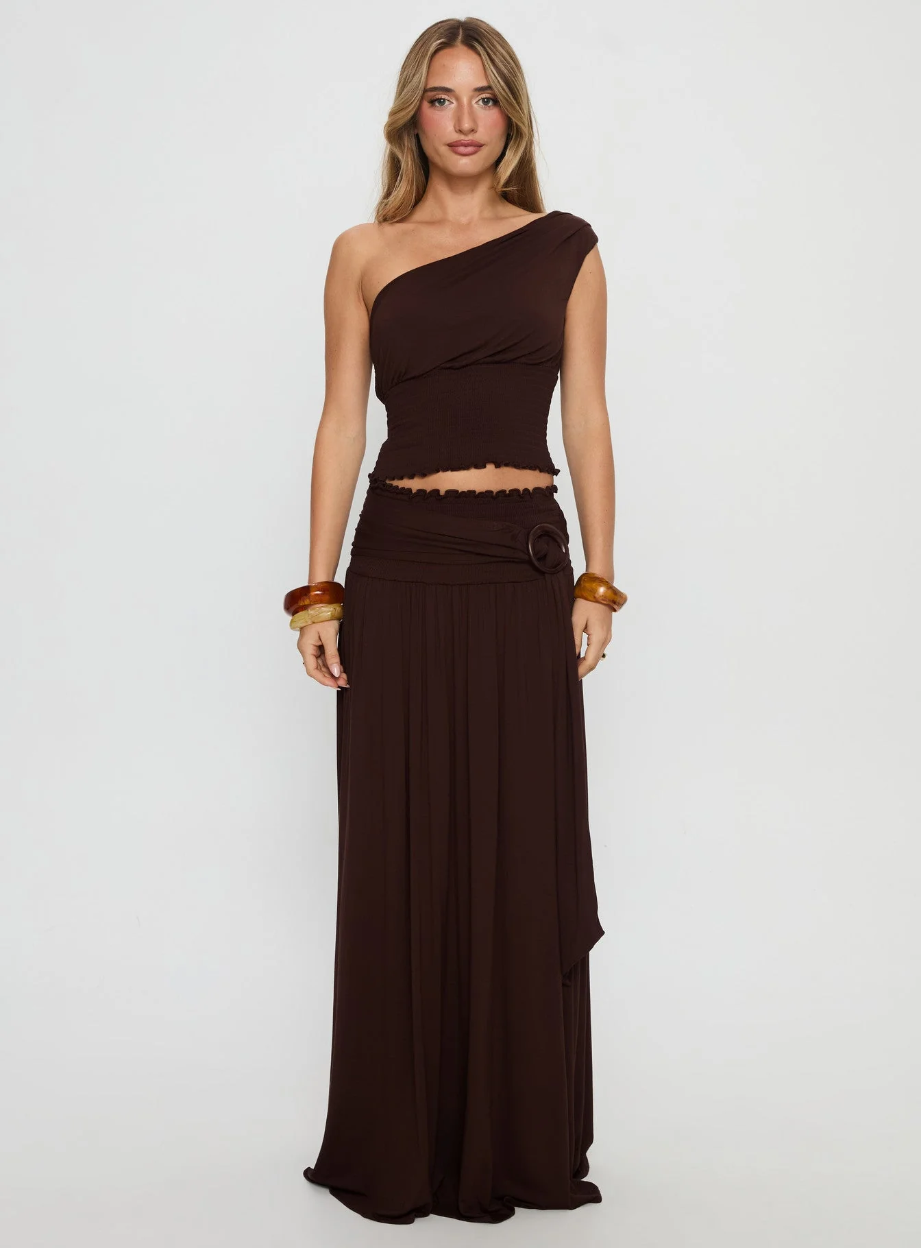 Full Orbit Shirred Maxi Skirt Chocolate Brown - Image 7