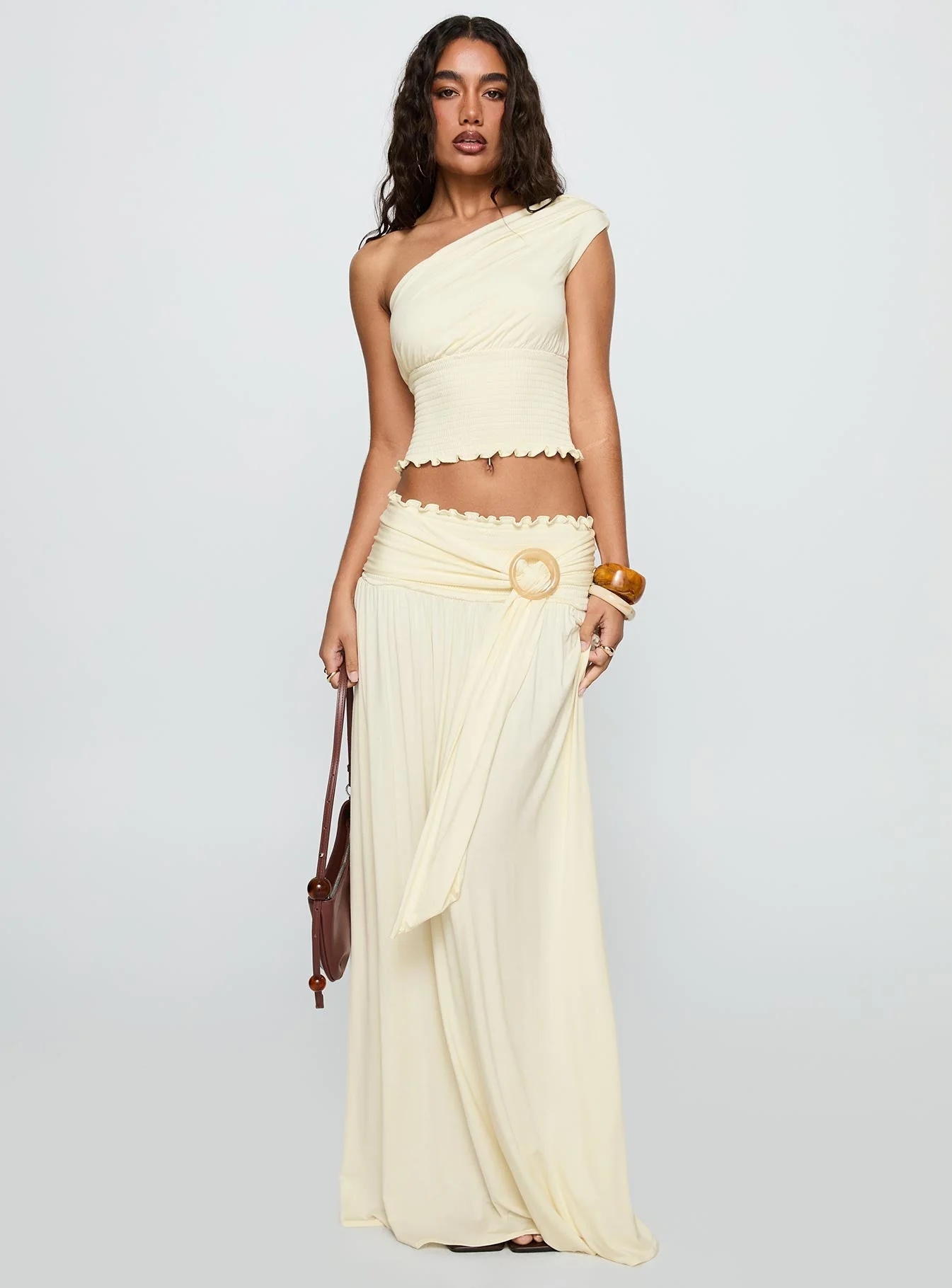 Full Orbit Shirred Maxi Skirt Cream - Image 2