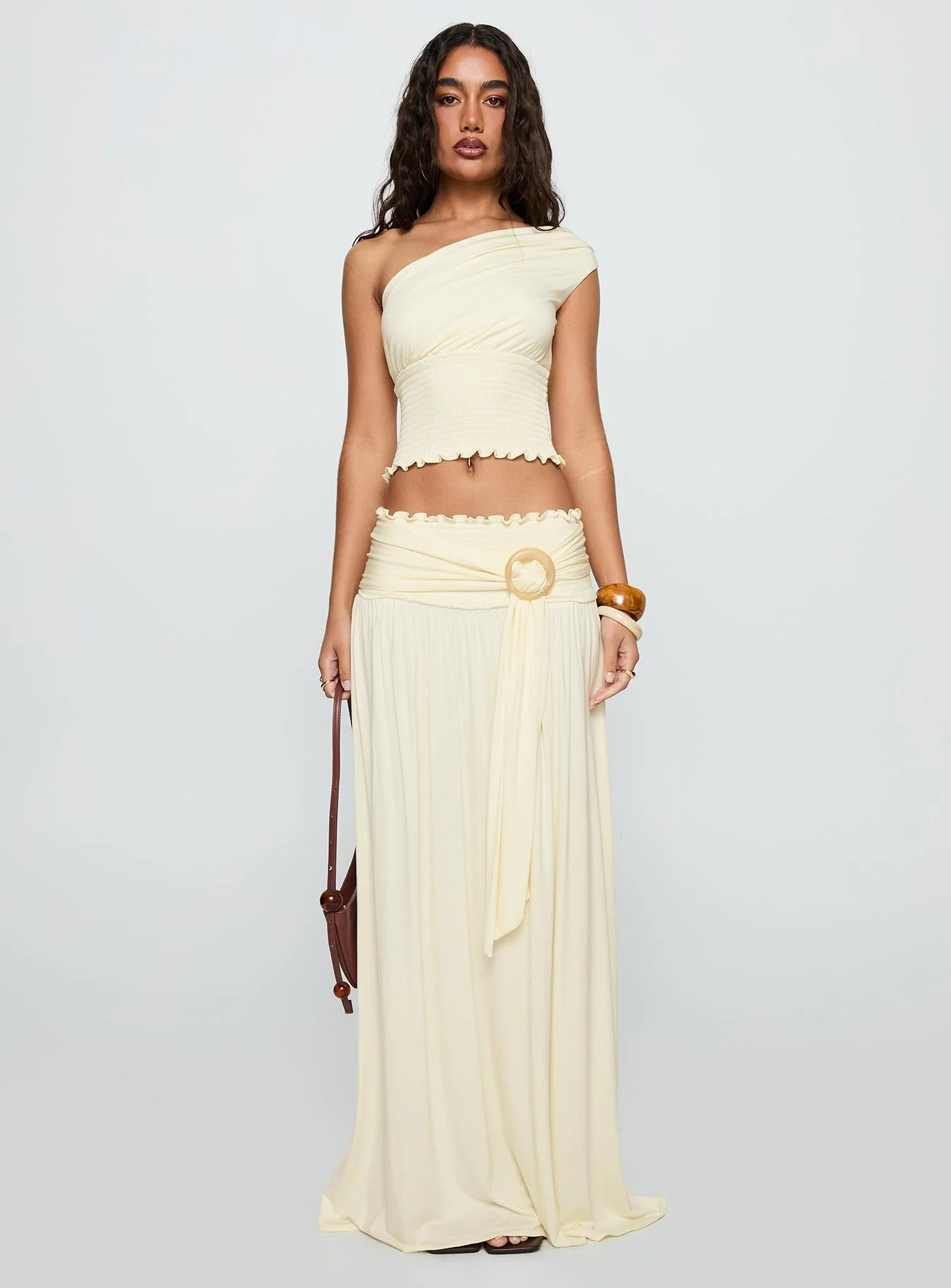 Full Orbit Shirred Maxi Skirt Cream - Image 7