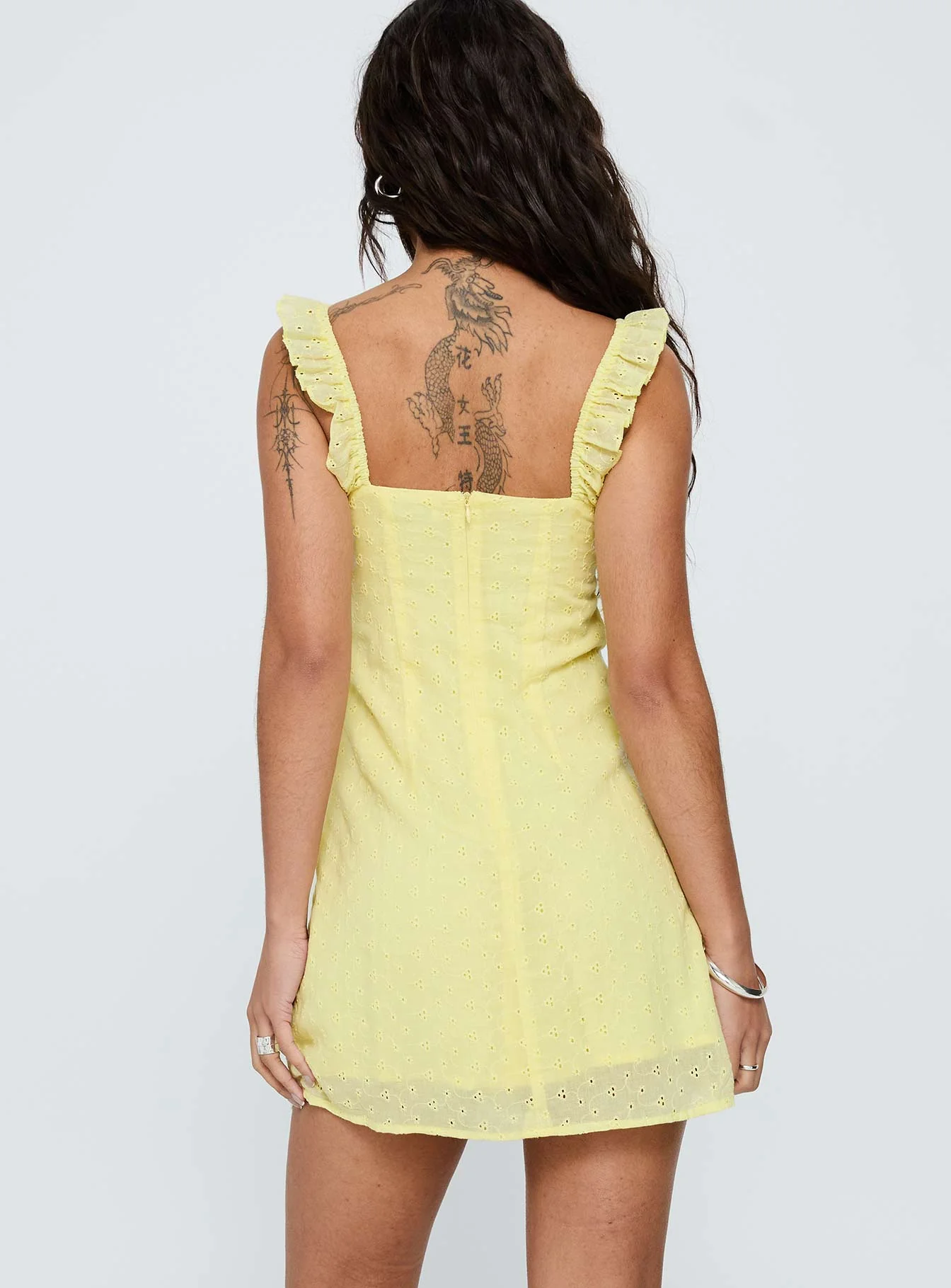 Funny Girl Broiderie Mini Dress Yellow - Image 4