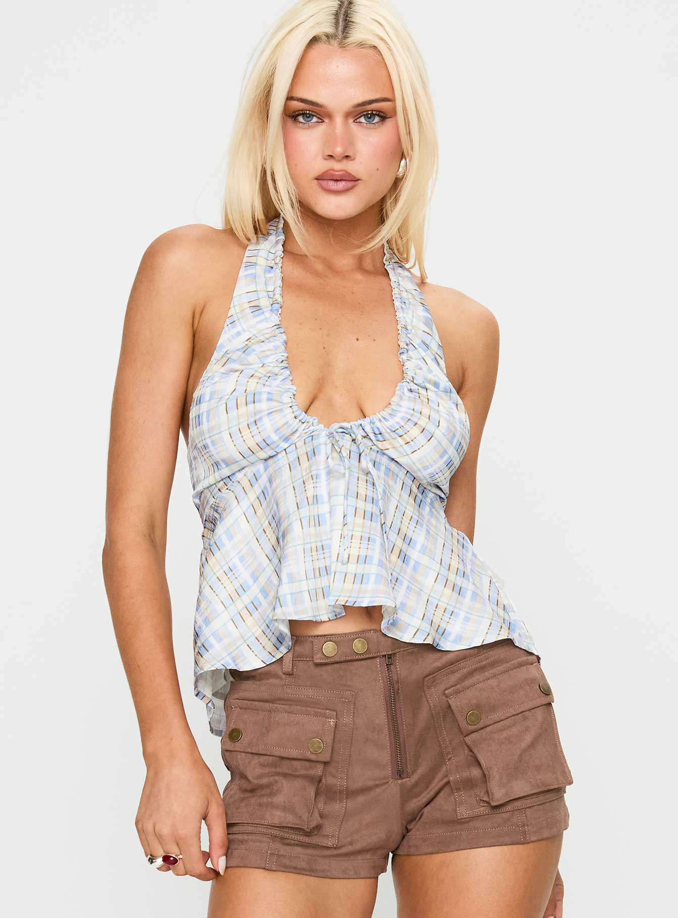 Gadot Halter Top Blue Check - Image 2