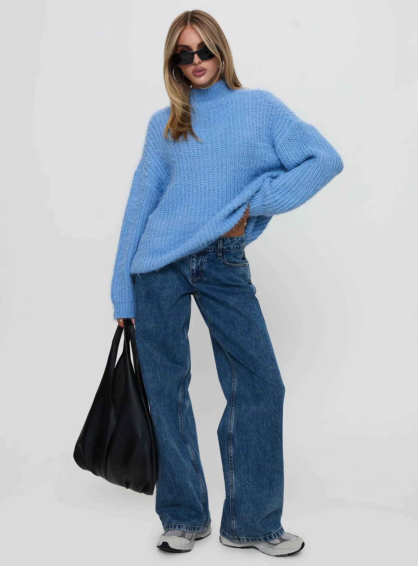 Gavelston Crew Neck Waffle Sweater Blue - Image 3