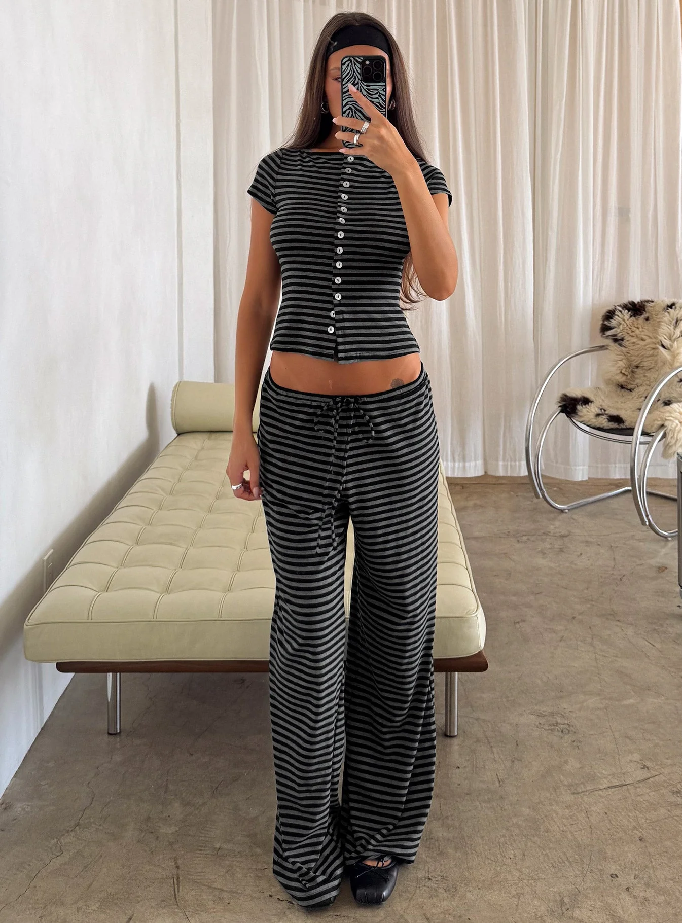 Gavrielle Jersey Wide Leg Pants Stripe - Image 8