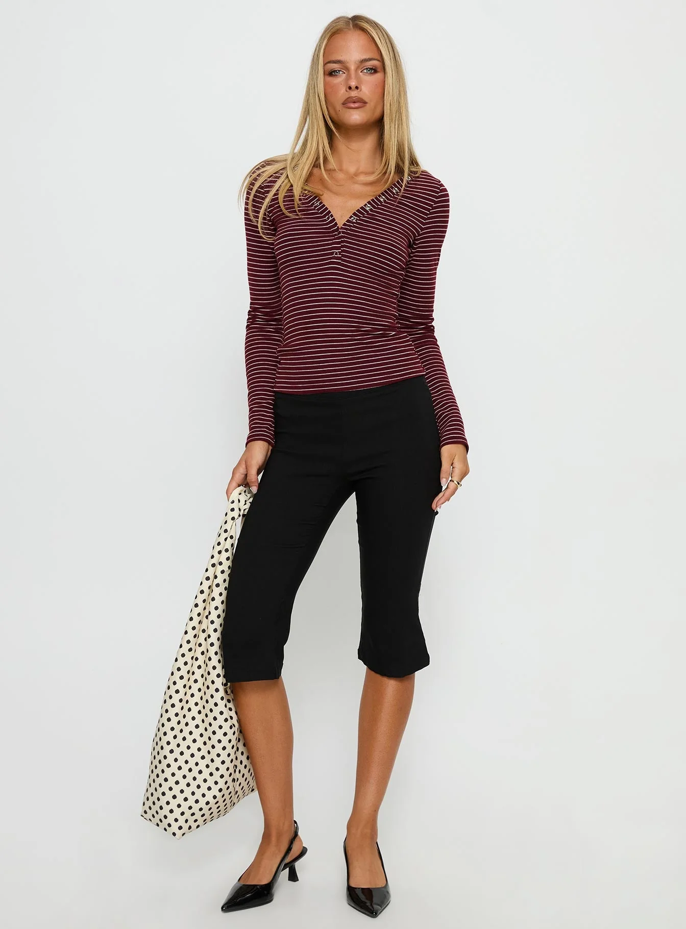 Georgeanna Button Up Long Sleeve Top Burgundy Stripe - Image 2