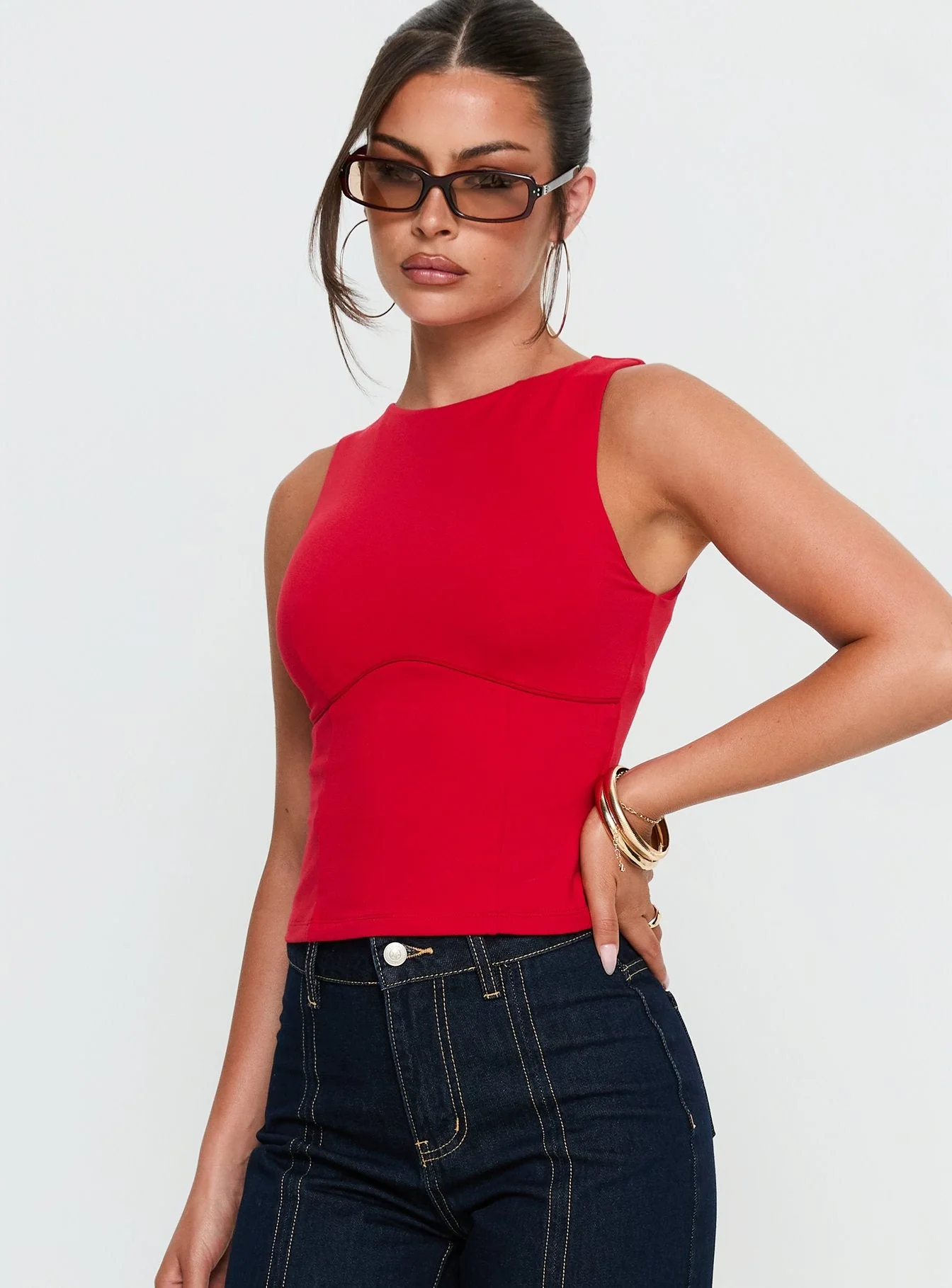 Georgetta Bust Detail Cami Top Red - Image 2