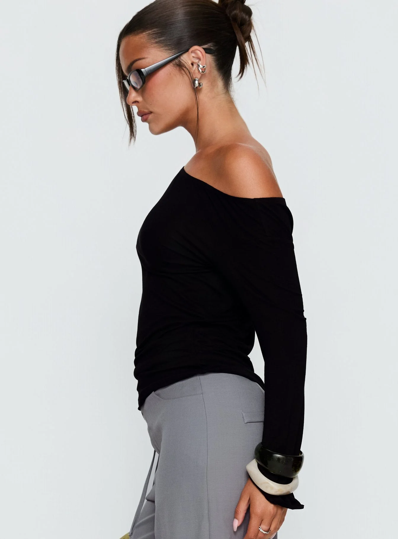 Get Home Safe One Shoulder Long Sleeve Top Black - Image 4