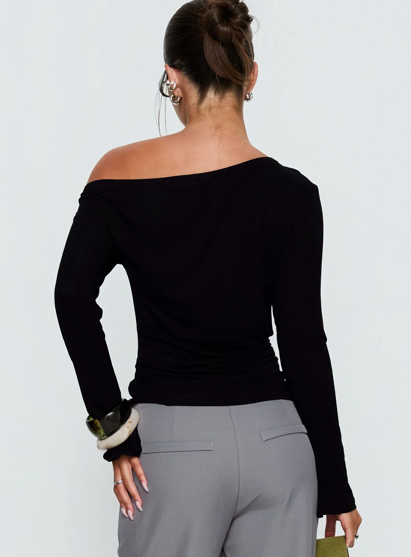 Get Home Safe One Shoulder Long Sleeve Top Black - Image 5