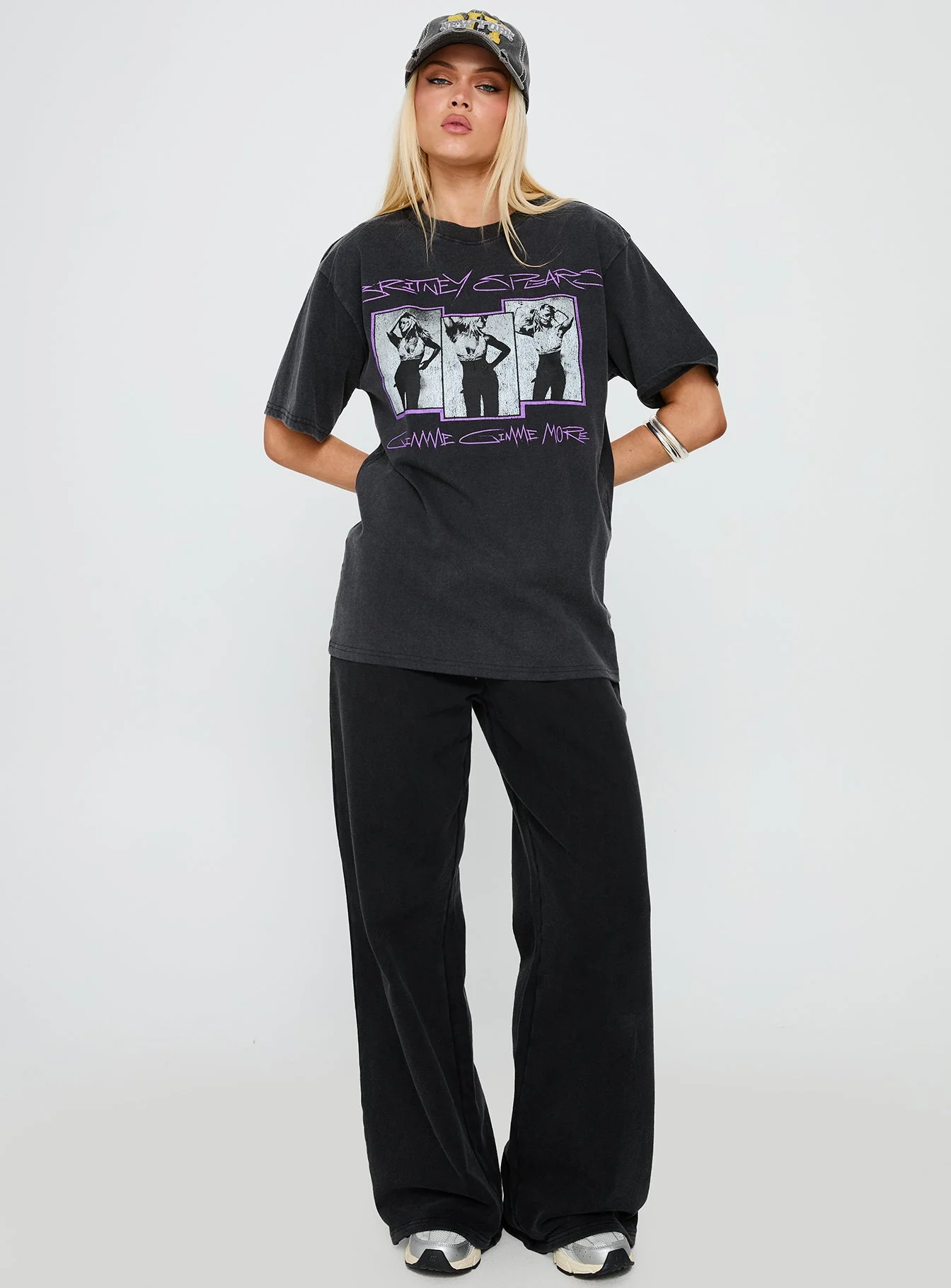 Britney Spears Gimme More Oversized Graphic Top Washed Black - Image 2
