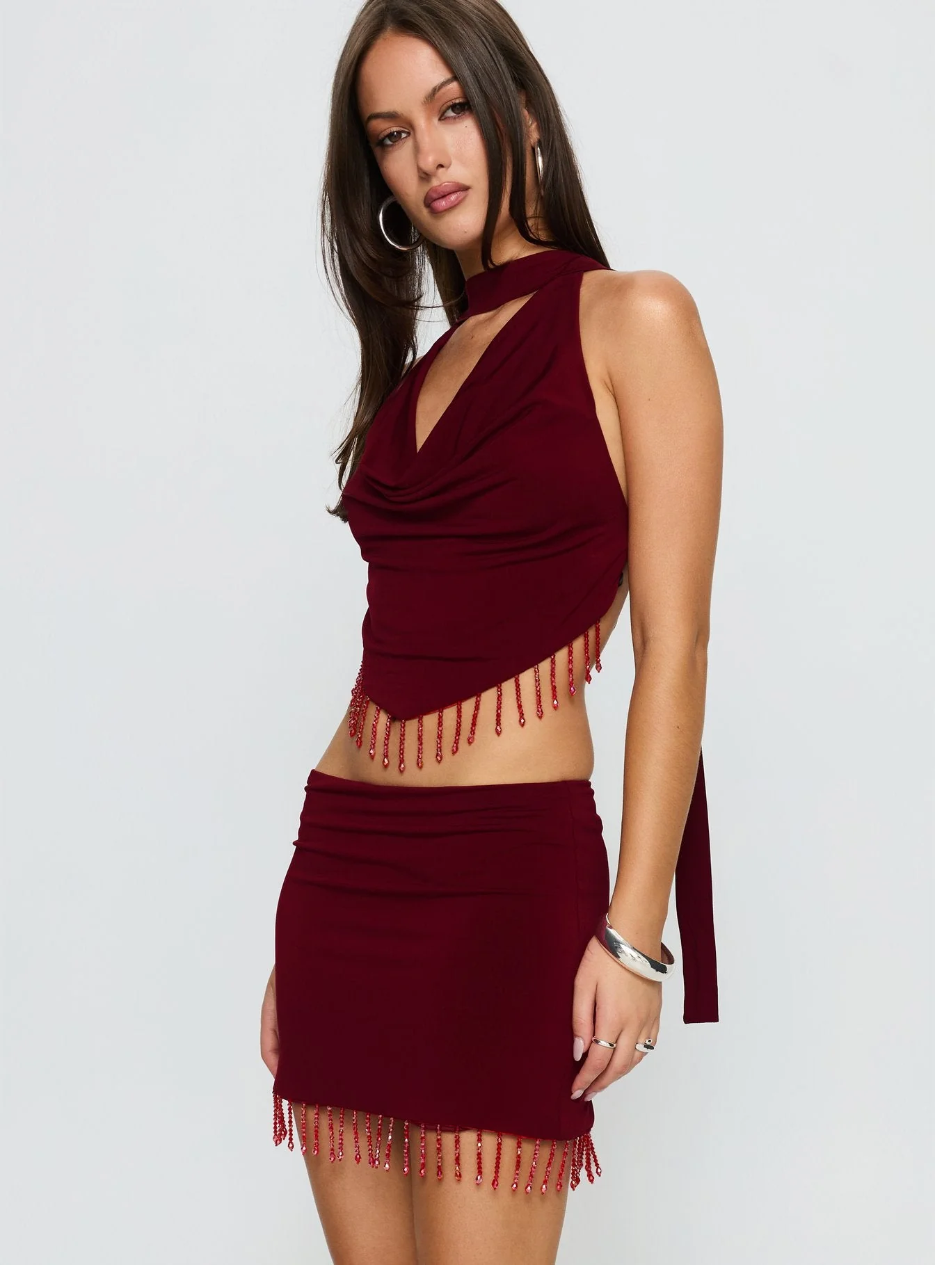 Ginah Bead Tassel Mini Skirt Red - Image 4
