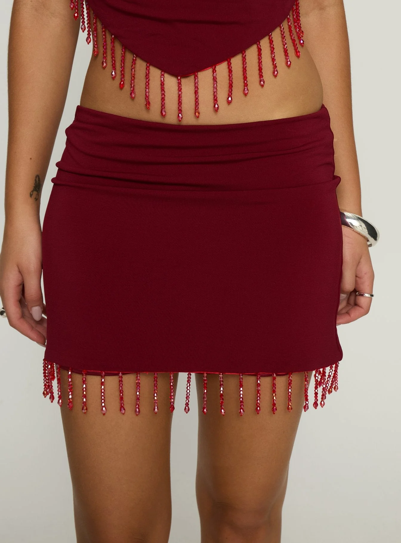 Ginah Bead Tassel Mini Skirt Red - Image 6