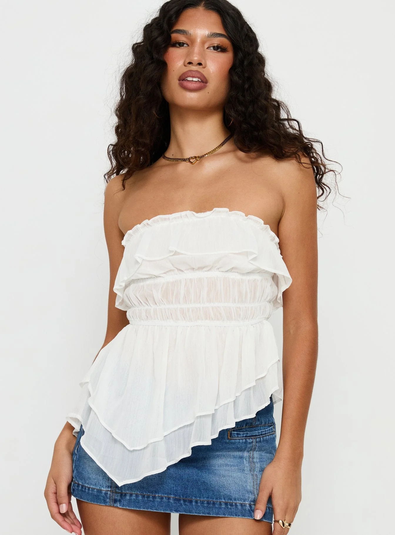 Ginnilee Strapless Frill Top White - Image 2