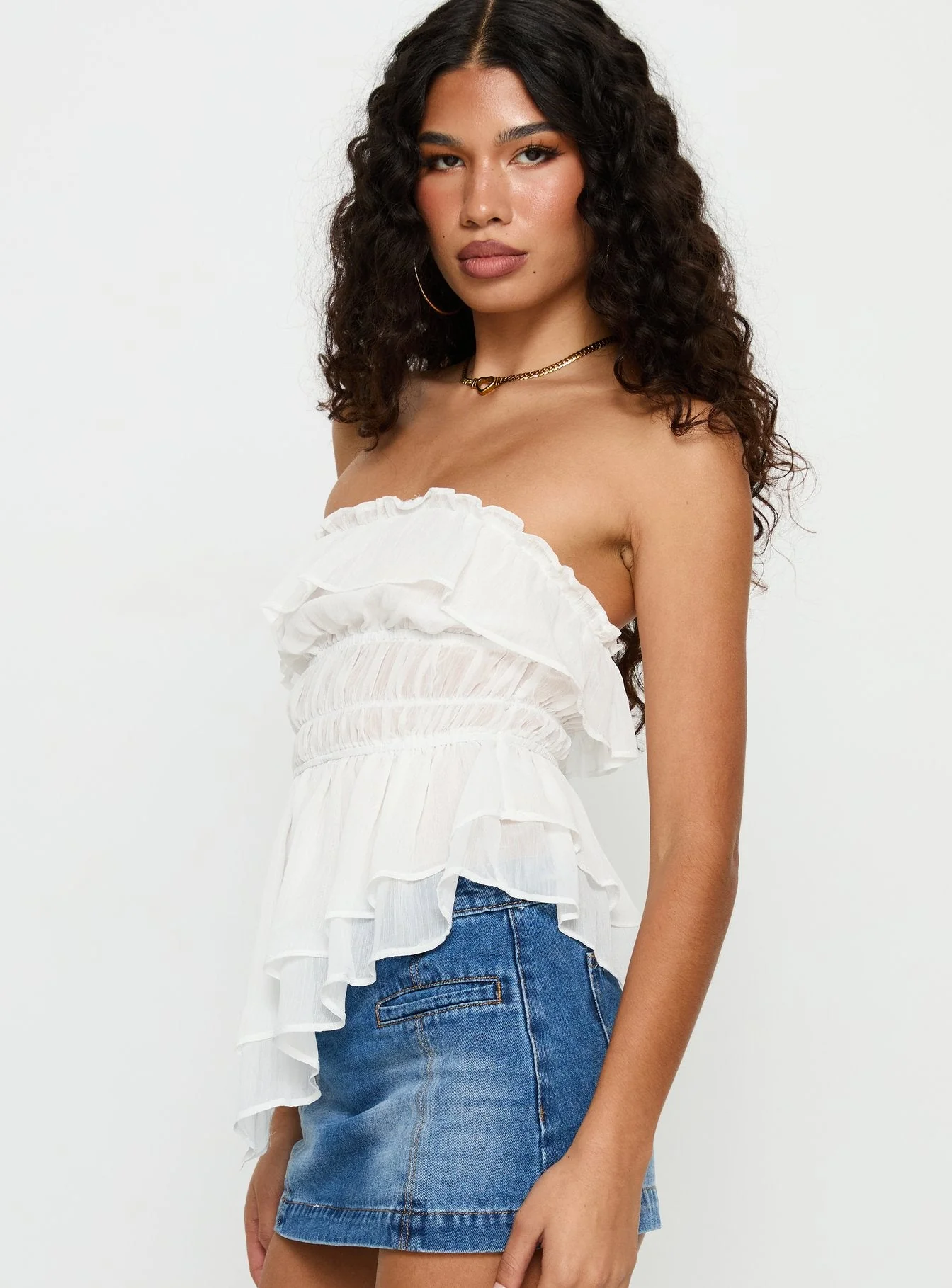 Ginnilee Strapless Frill Top White - Image 4