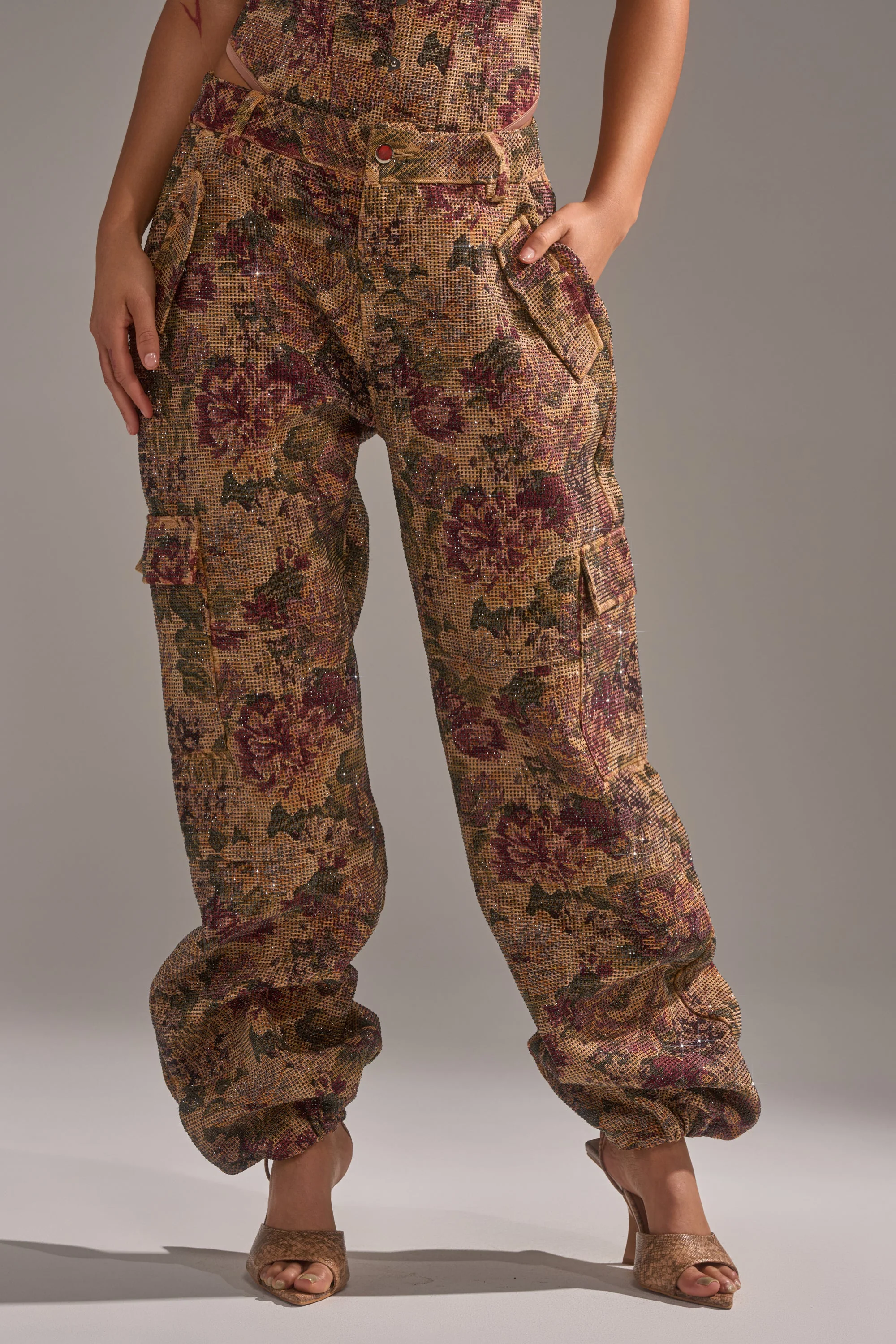 GLAM SQUAD RHINESTONE BROCADE TROUSER - Image 3