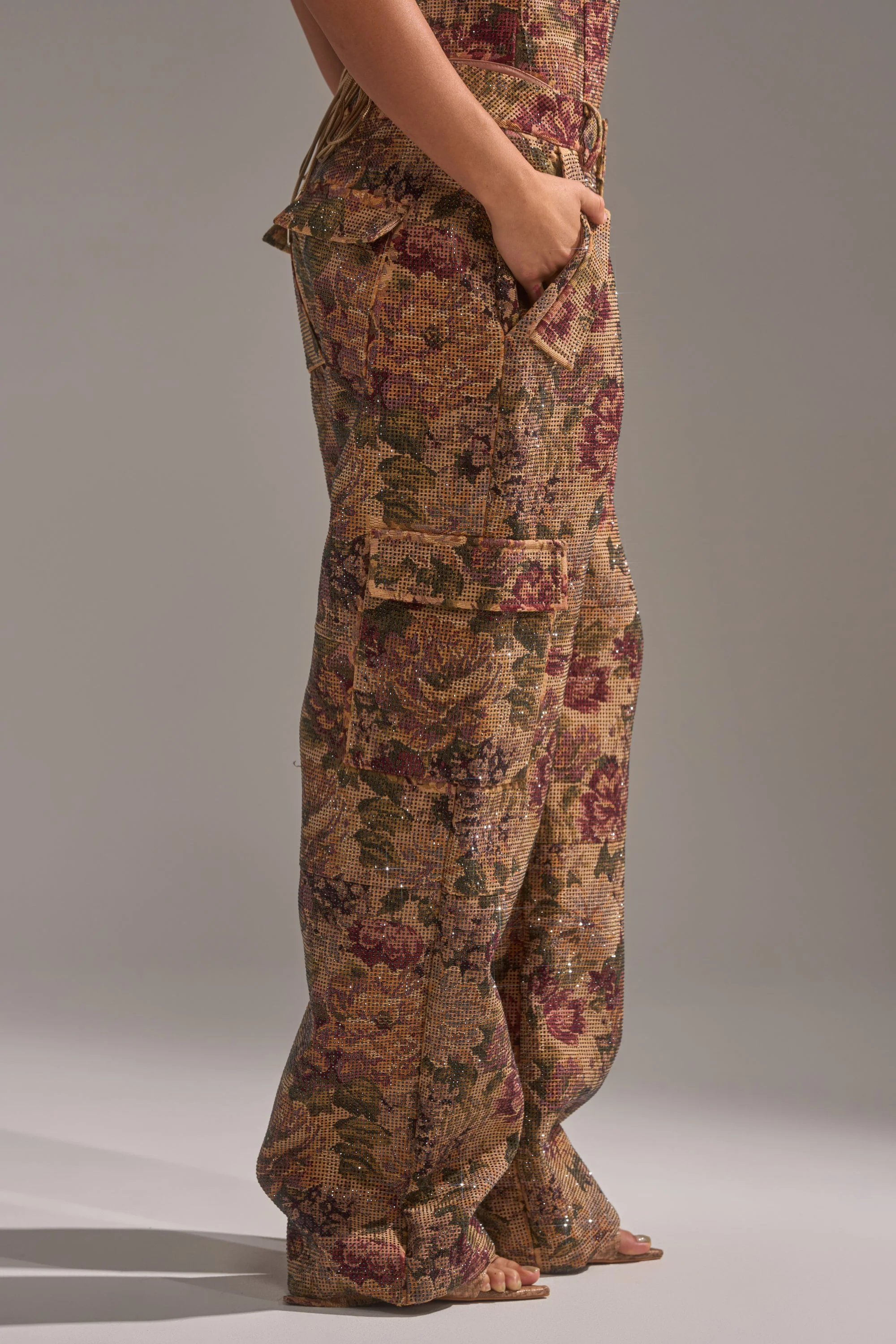 GLAM SQUAD RHINESTONE BROCADE TROUSER - Image 5