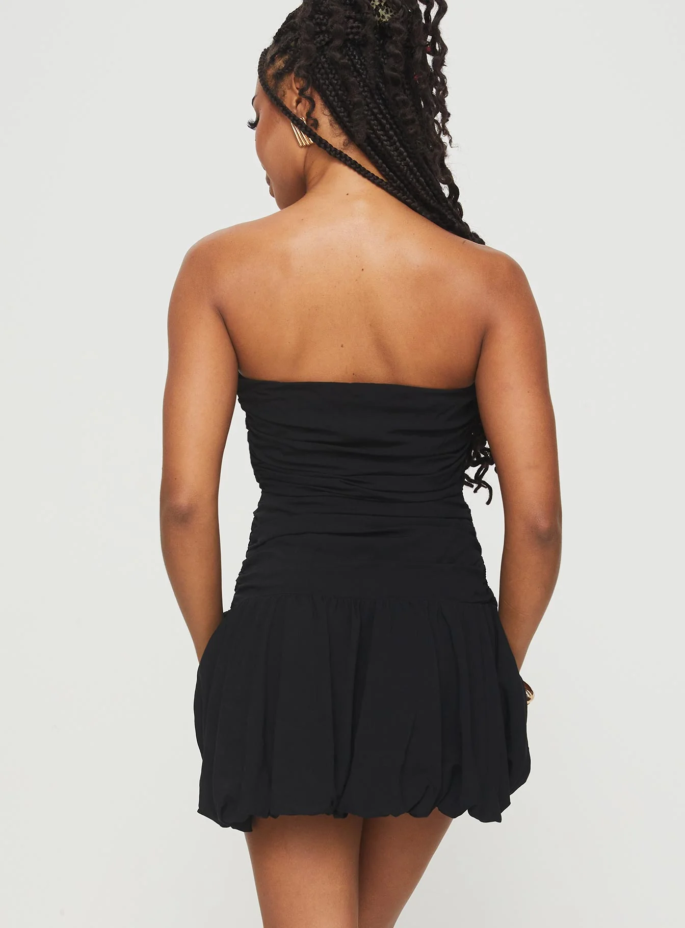Glamour Girl Strapless Bubble Hem Mini Dress Black - Image 5