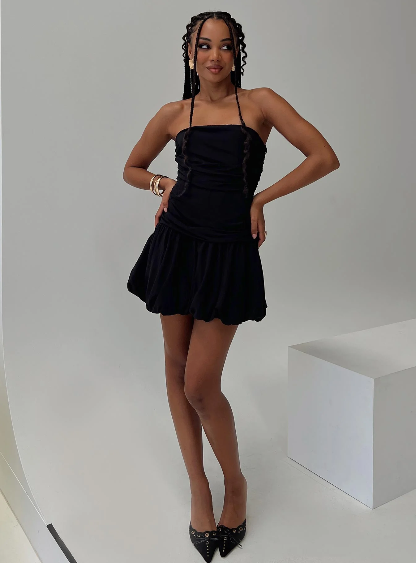 Glamour Girl Strapless Bubble Hem Mini Dress Black - Image 8
