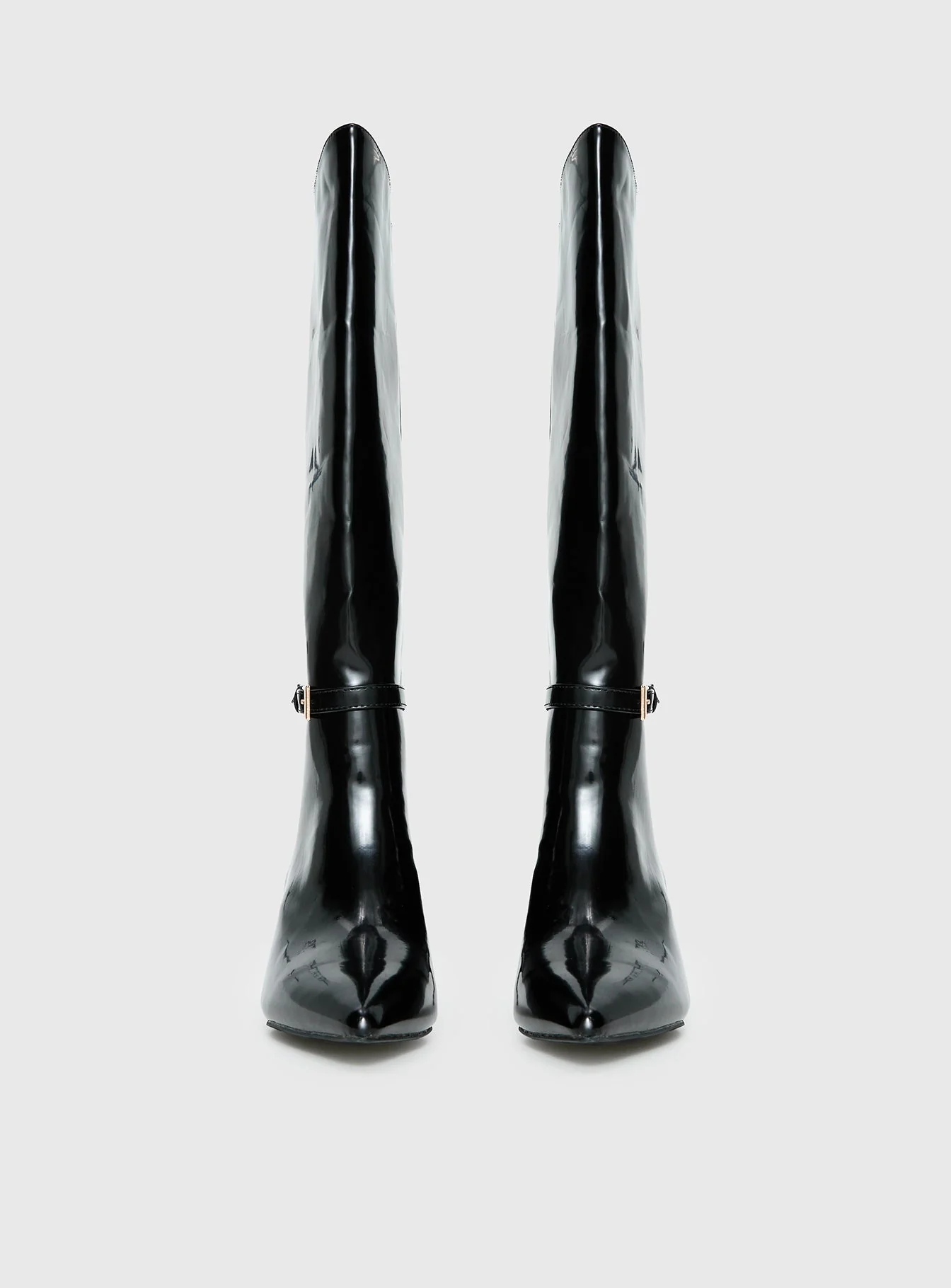 Glazed Knee High Boots Black - Image 4