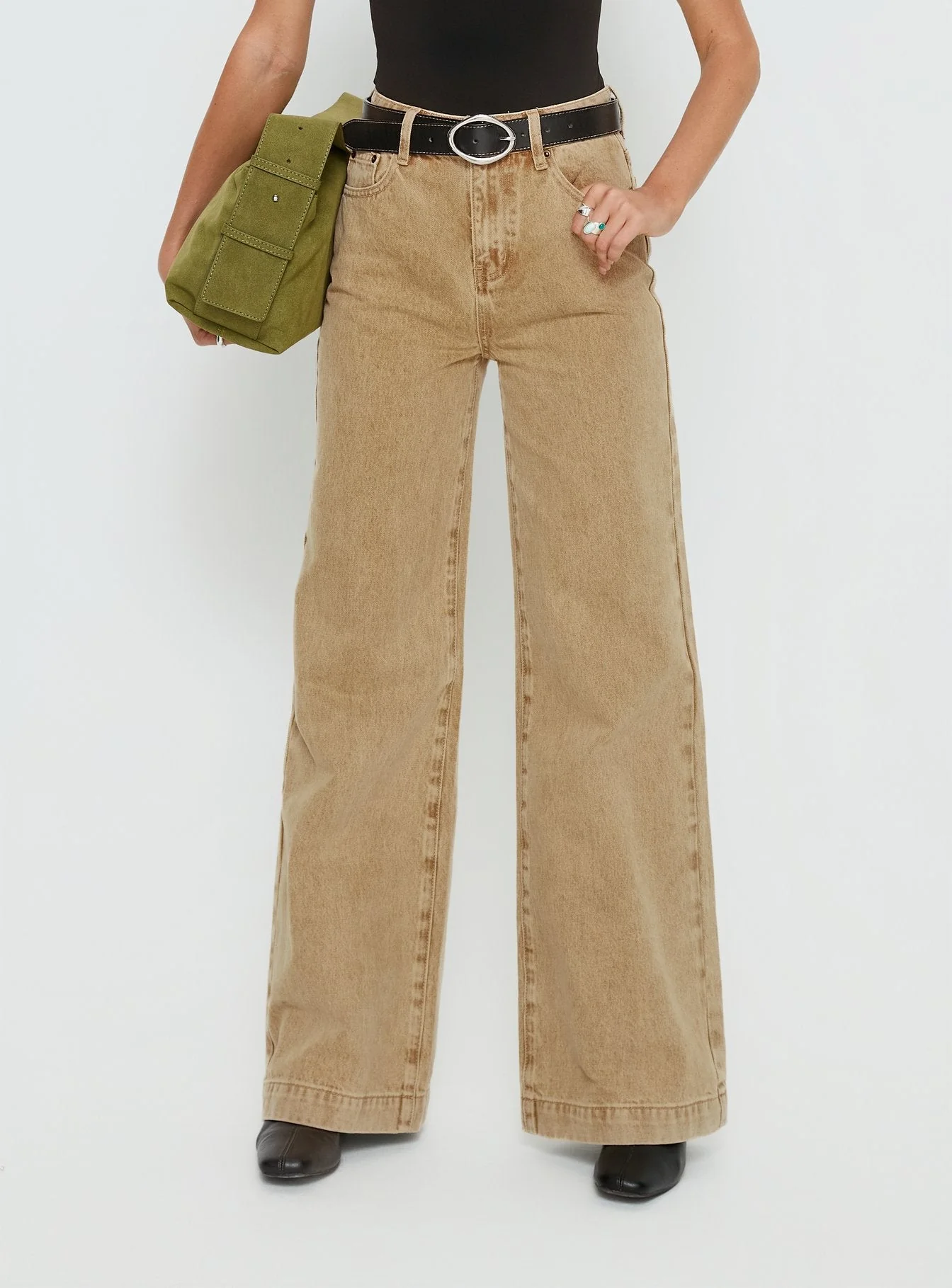 Goldie High Rise Wide Leg Jeans Tan - Image 2