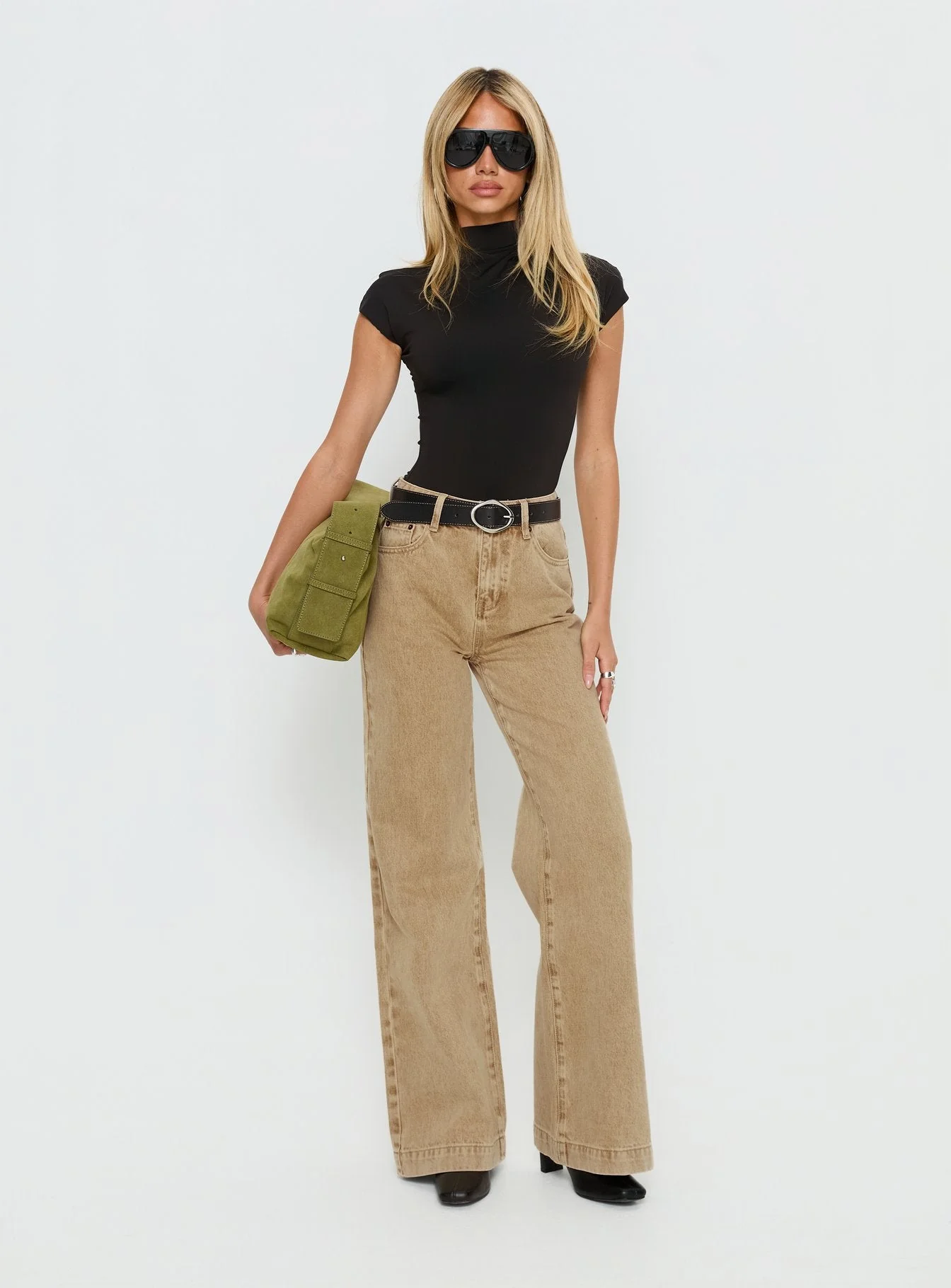 Goldie High Rise Wide Leg Jeans Tan - Image 3