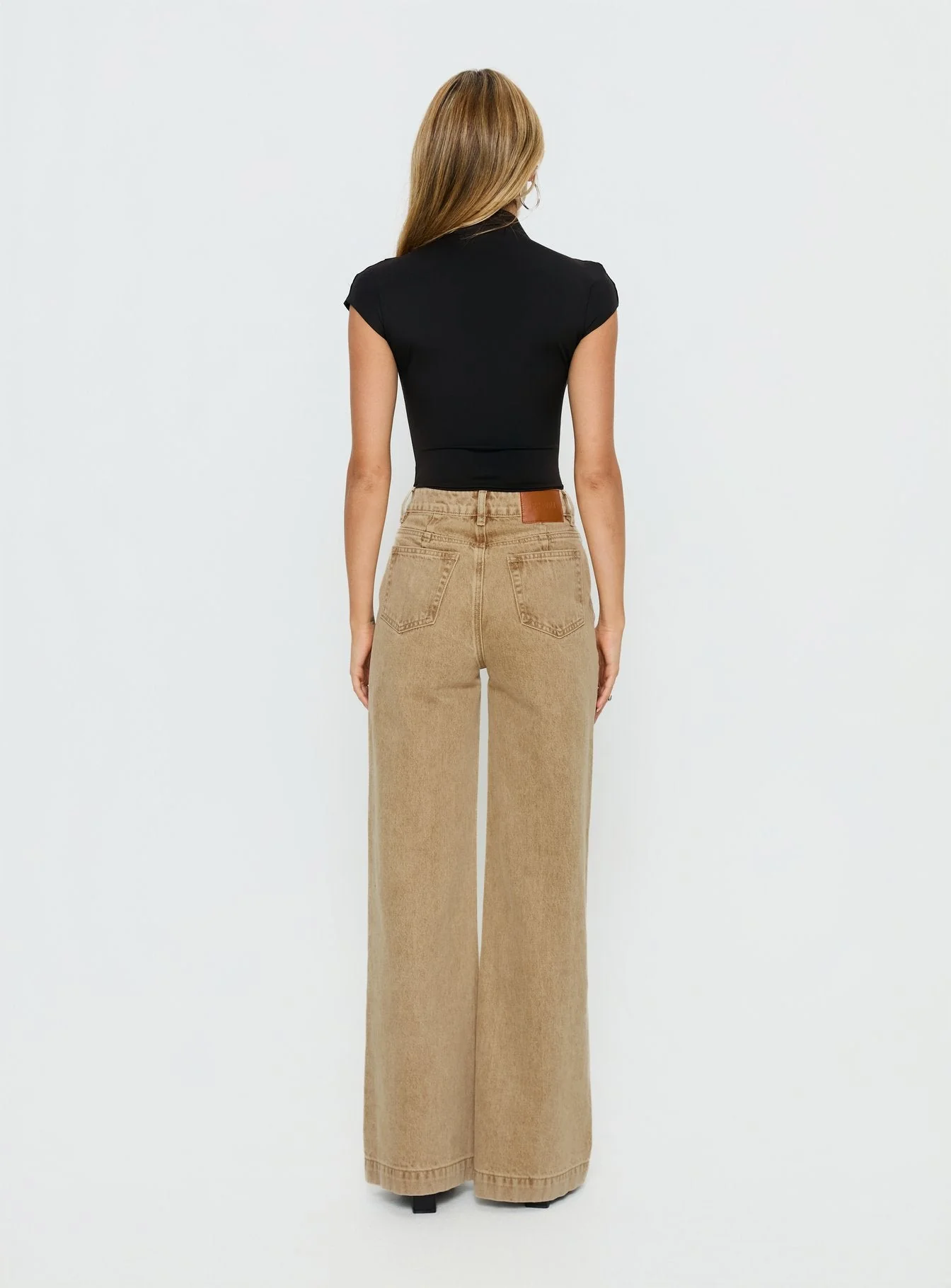 Goldie High Rise Wide Leg Jeans Tan - Image 5