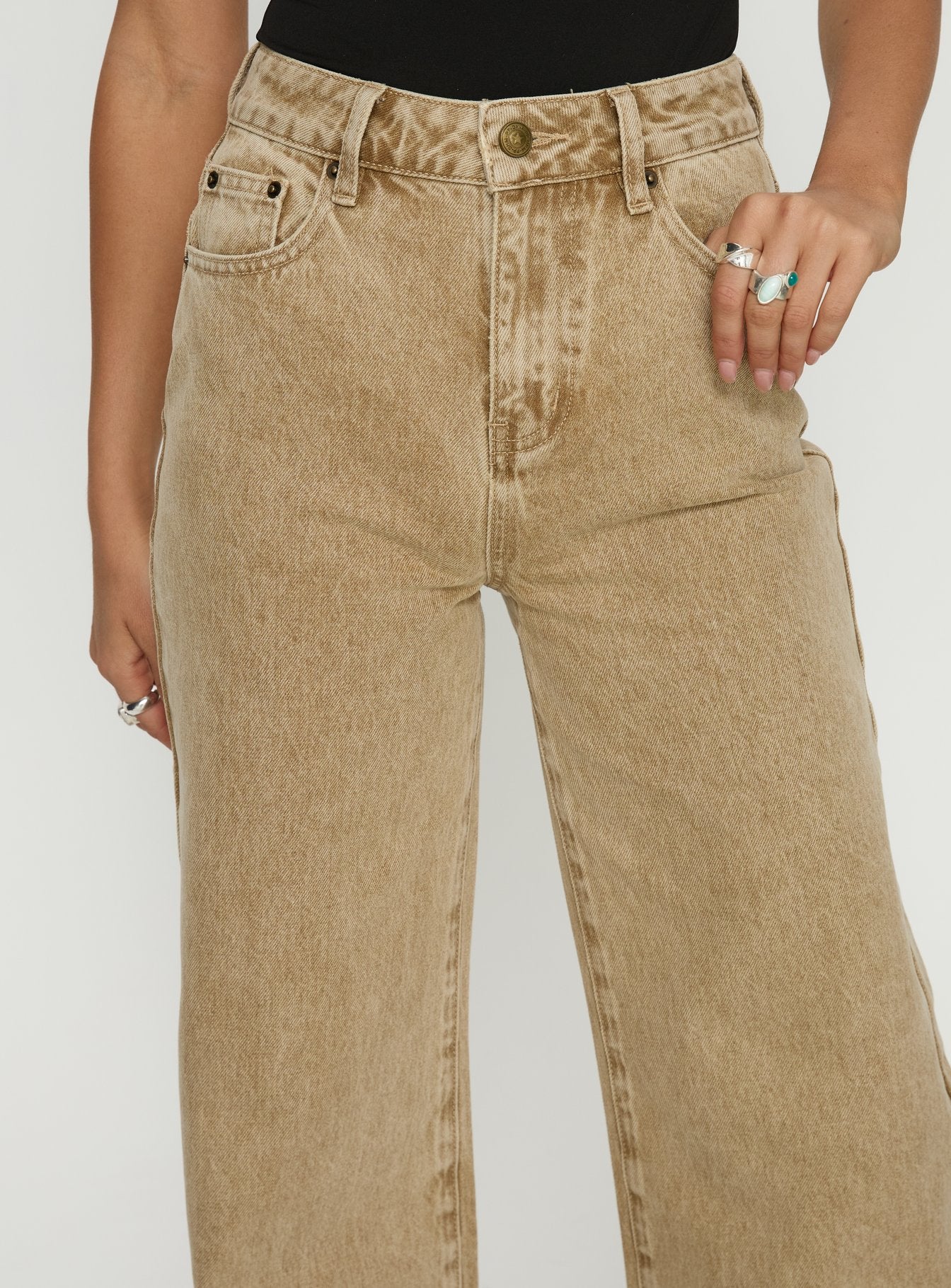 Goldie High Rise Wide Leg Jeans Tan - Image 6