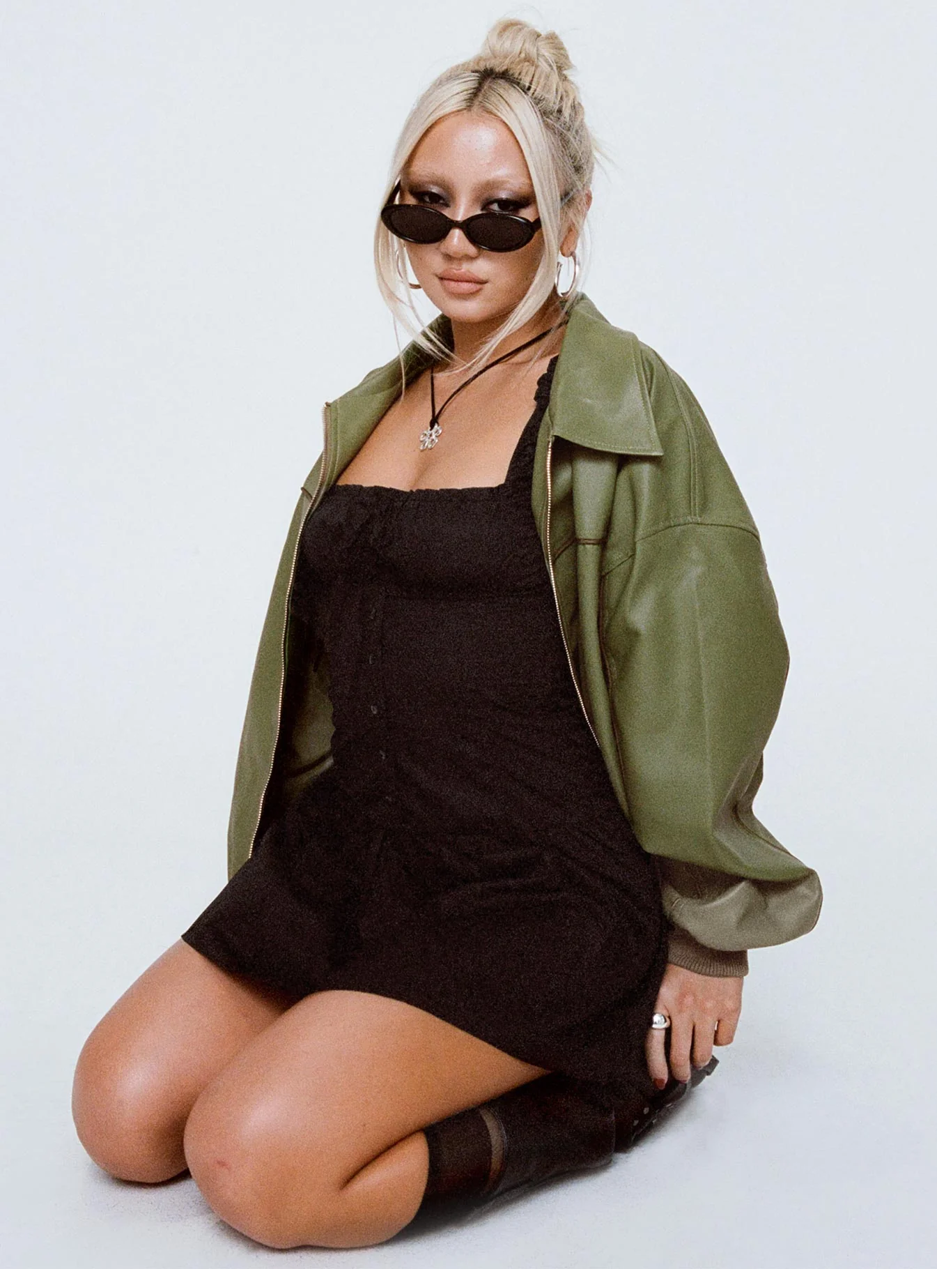 Goldsmith Faux Leather Bomber Jacket Green - Image 10