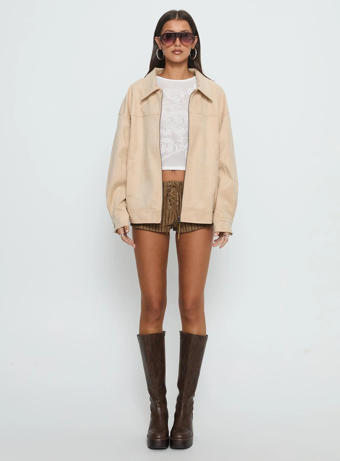 Goldsmith Faux Suede Bomber Jacket Beige - Image 7