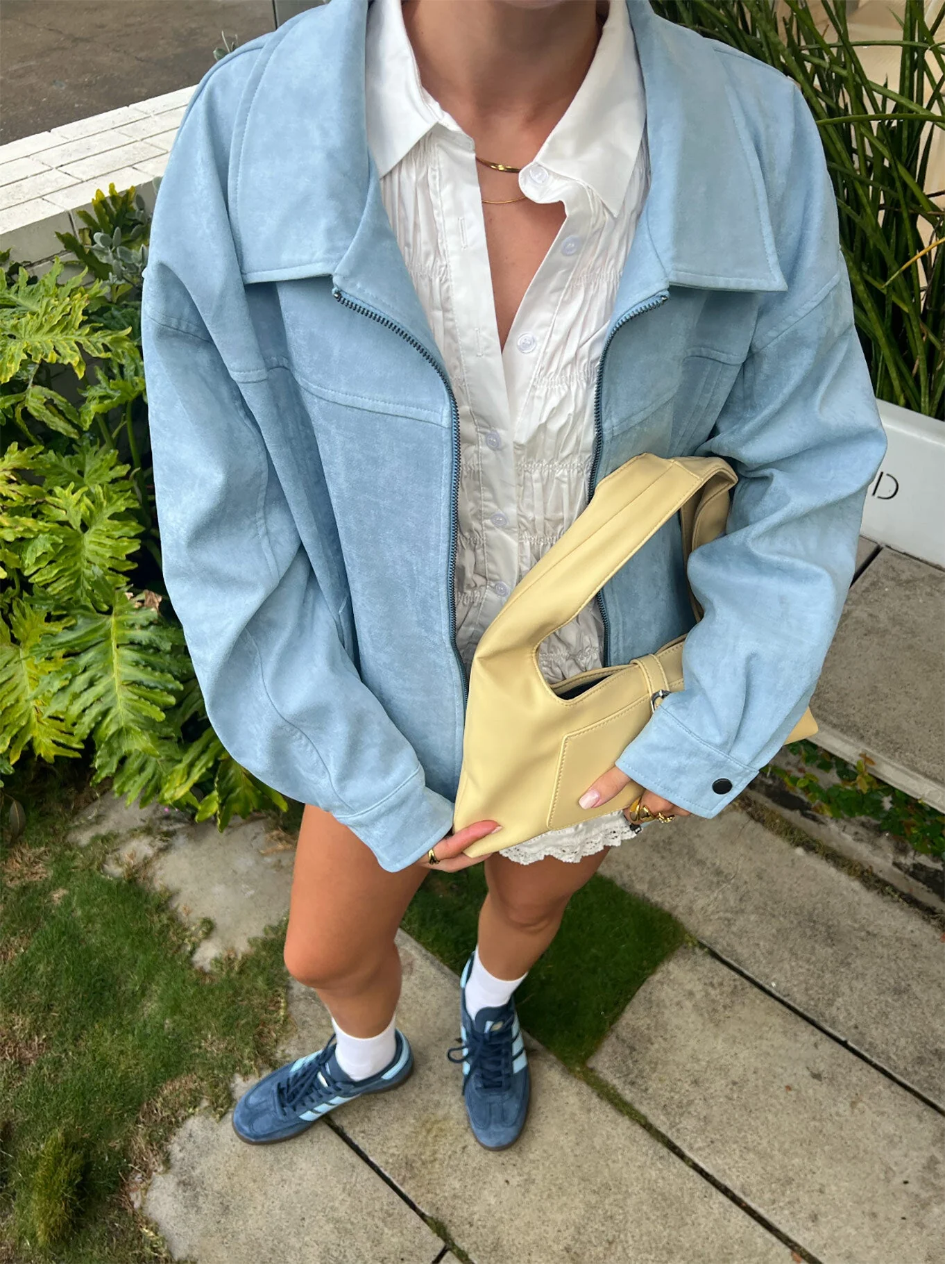Goldsmith Faux Suede Bomber Jacket Blue - Image 2