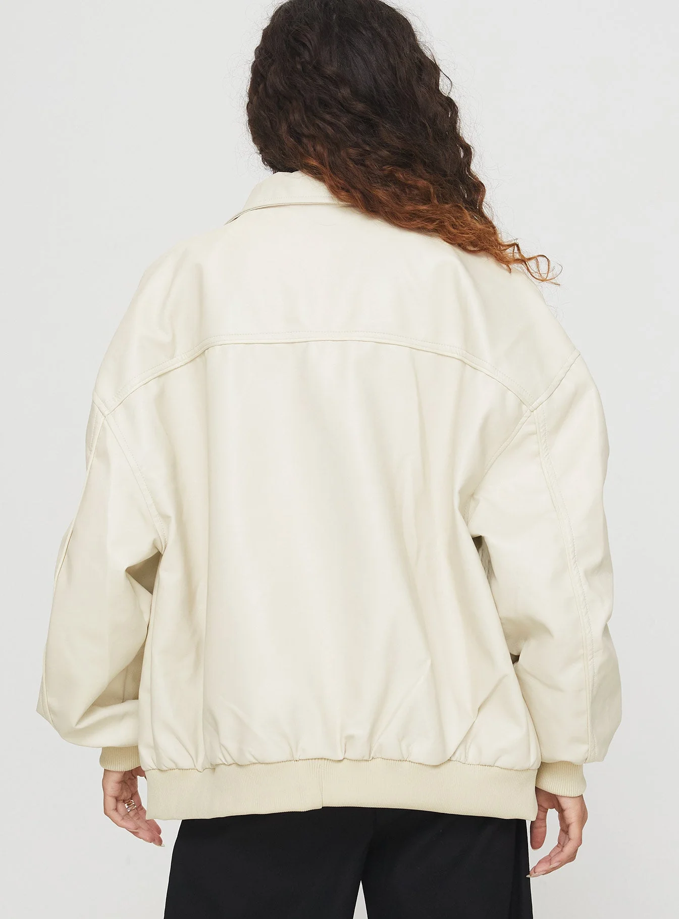 Goldsmith Faux Leather Bomber Jacket Cream - Image 5