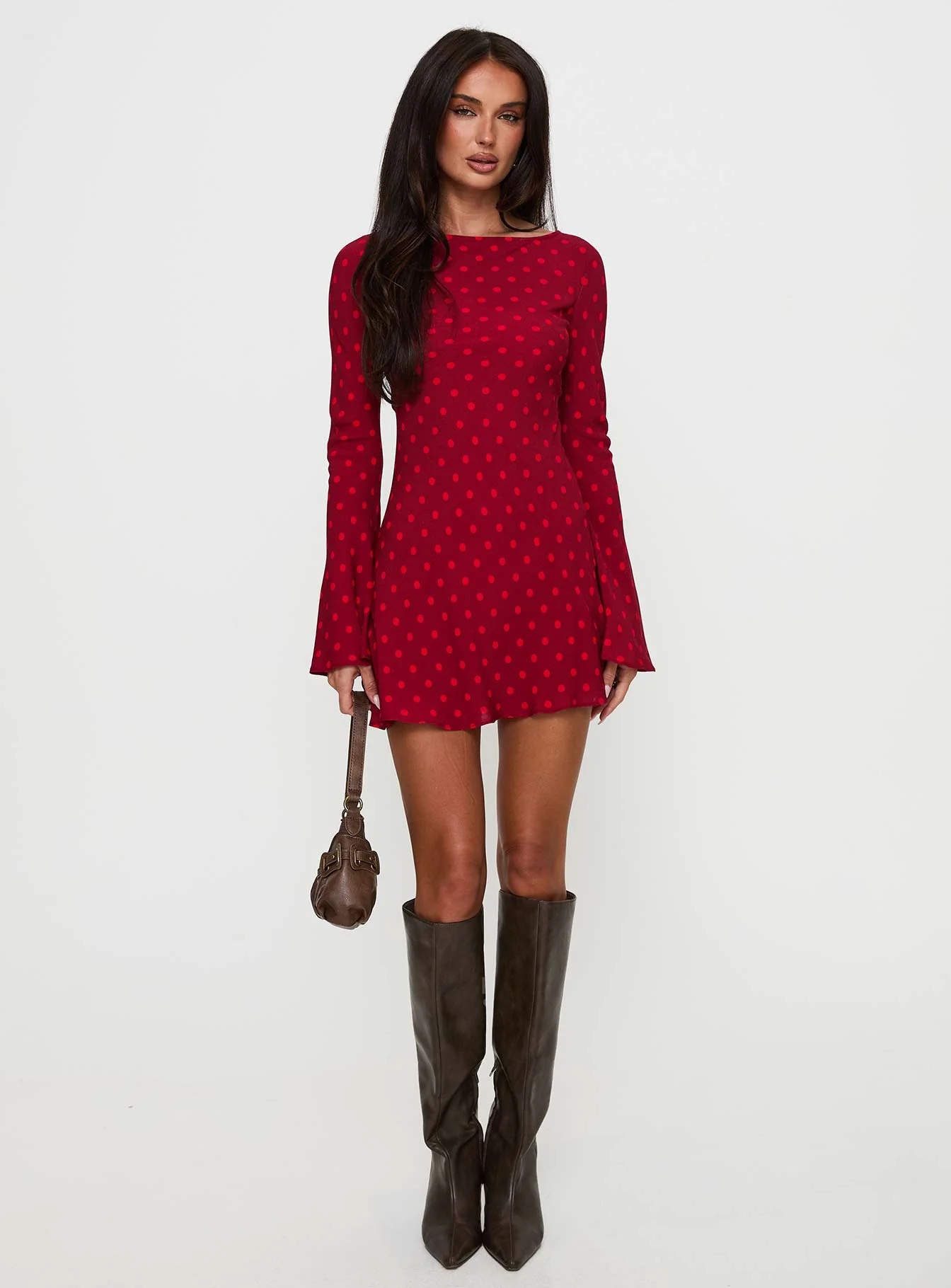 Good Graces Long Sleeve Mini Dress Red Dot - Image 3