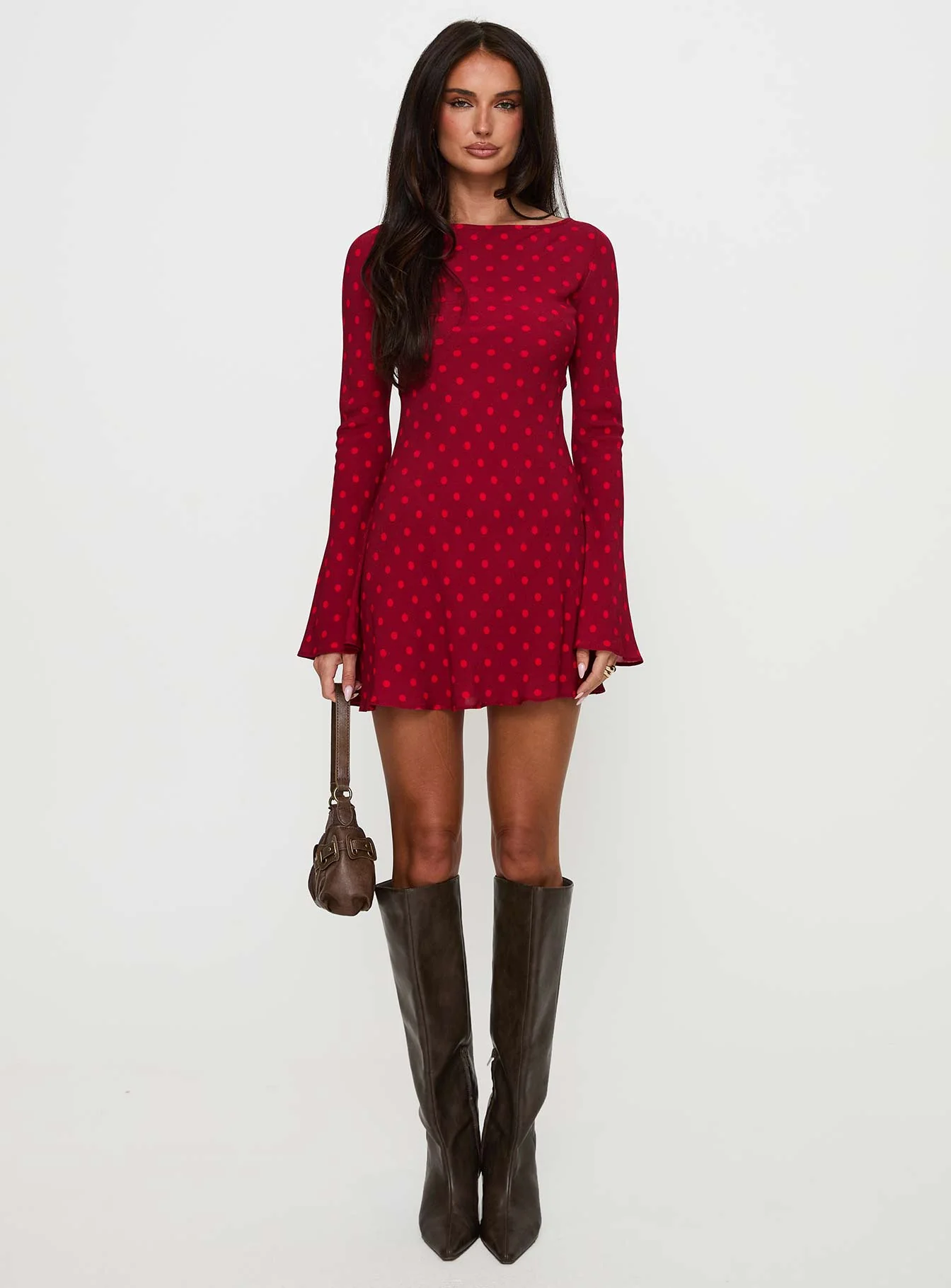 Good Graces Long Sleeve Mini Dress Red Dot - Image 7